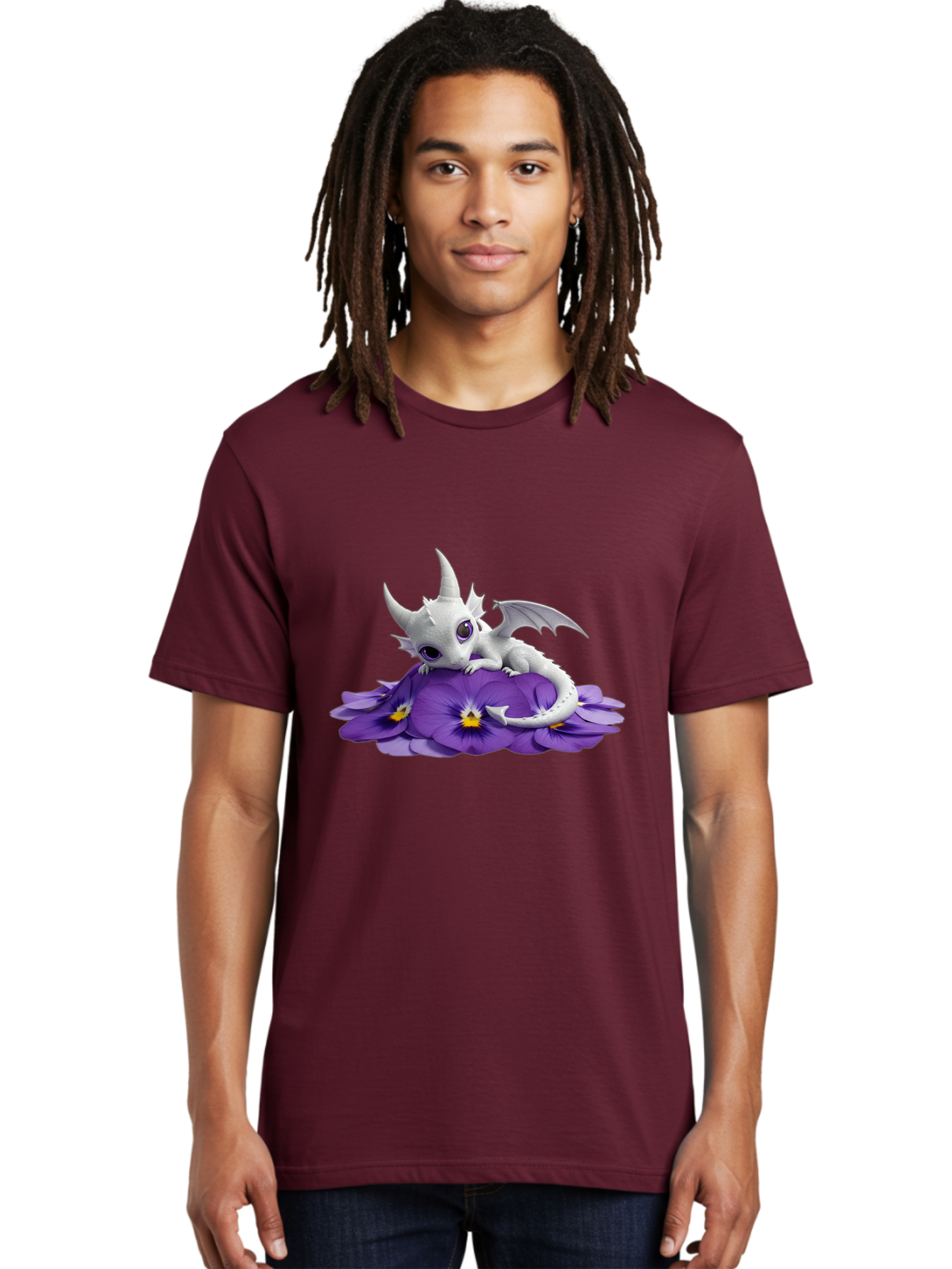 White-Dragon-On-Purple-Flowers Men'S Graphic Tee, 100% Cotton, Comfortable Casual Summer Wear, Machine Washable, Vintage Camera, Old Camera, Antique Camera, Black Camera, Classic Photography, Photography Equipment, Nostalgic Device, Baj872 25
