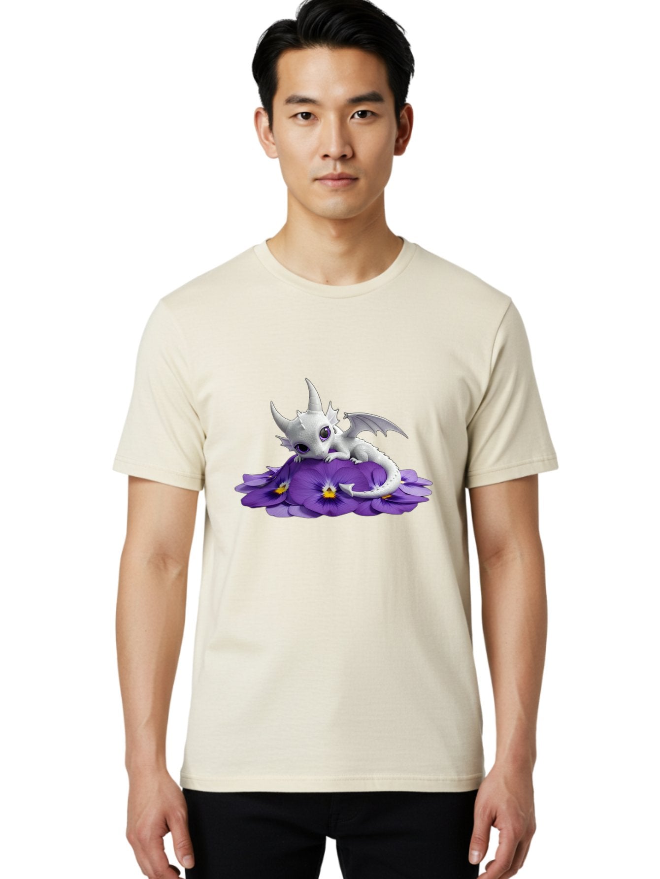 White-Dragon-On-Purple-Flowers Men'S Graphic Tee, 100% Cotton, Comfortable Casual Summer Wear, Machine Washable, Vintage Camera, Old Camera, Antique Camera, Black Camera, Classic Photography, Photography Equipment, Nostalgic Device, Baj872 27