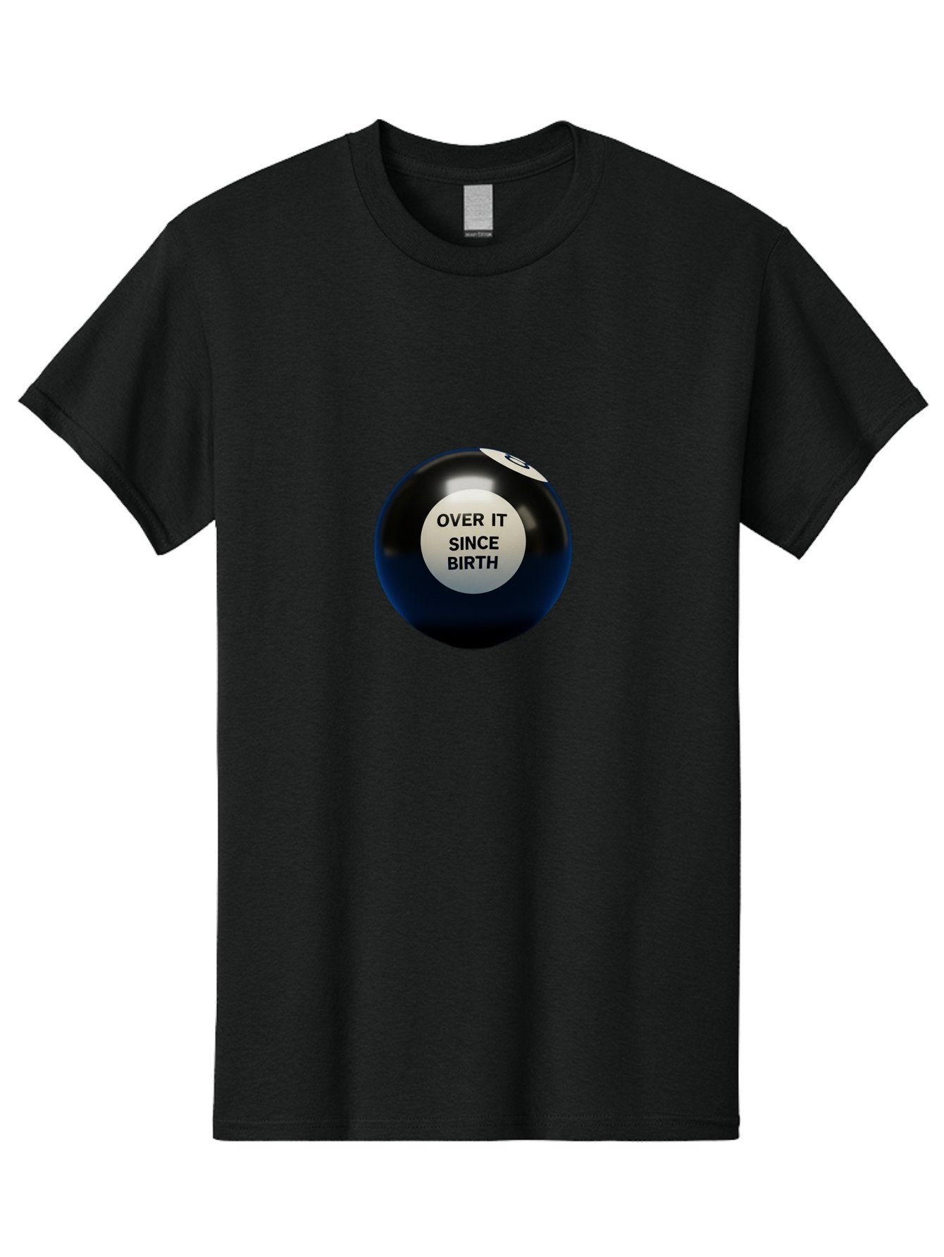8-Ball-With-Over-It-Since-Birth-Text Men'S Graphic Tee, 100% Cotton, Comfortable Casual Summer Wear, Machine Washable, Vintage Camera, Old Camera, Antique Camera, Black Camera, Classic Photography, Photography Equipment, Nostalgic Device, Baj903