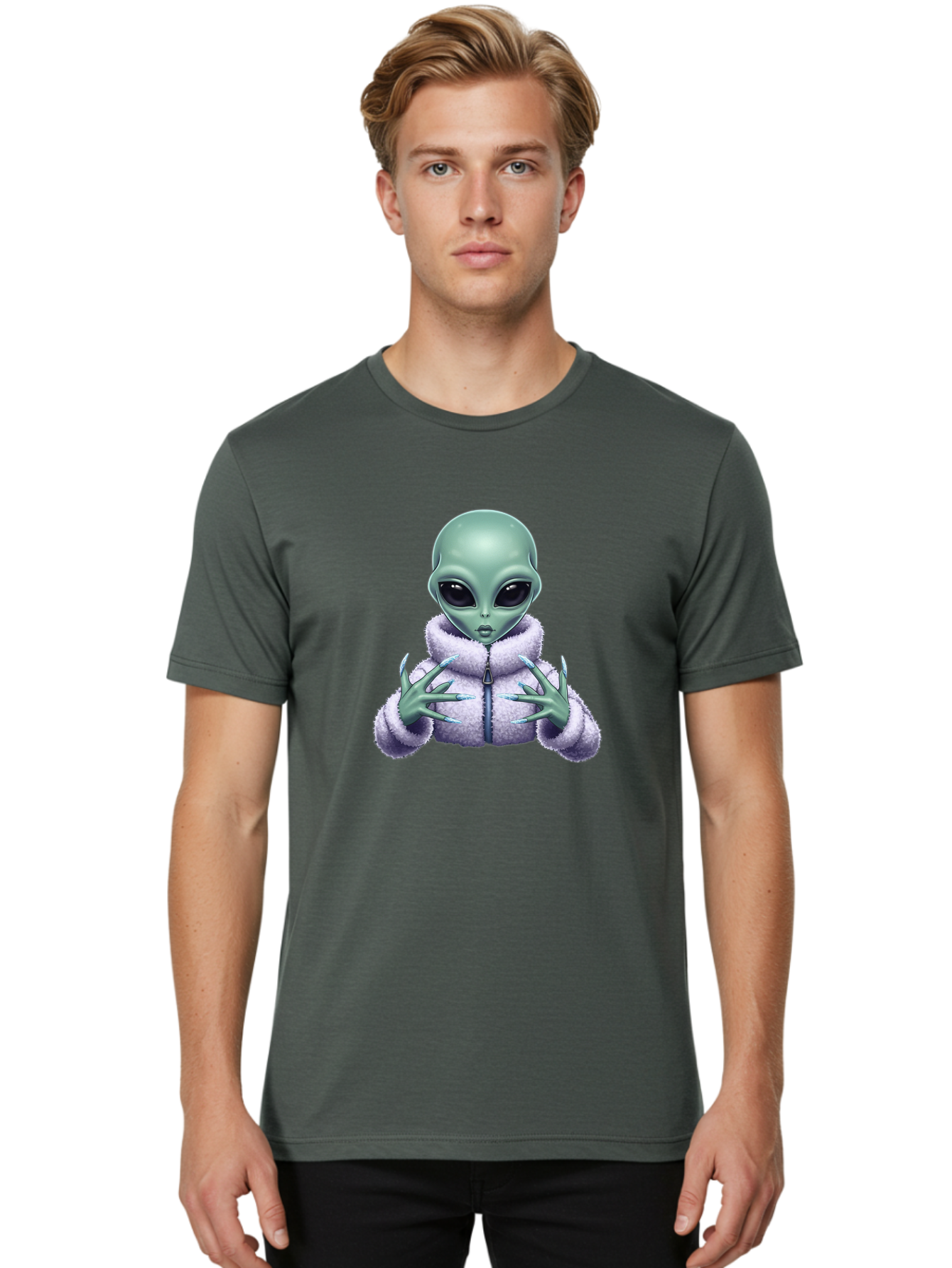 Alien-In-Sherpa-Jacket Men'S Graphic Tee, 100% Cotton, Comfortable Casual Summer Wear, Machine Washable, Vintage Camera, Old Camera, Antique Camera, Black Camera, Classic Photography, Photography Equipment, Nostalgic Device, Film Camera, Baj920 4
