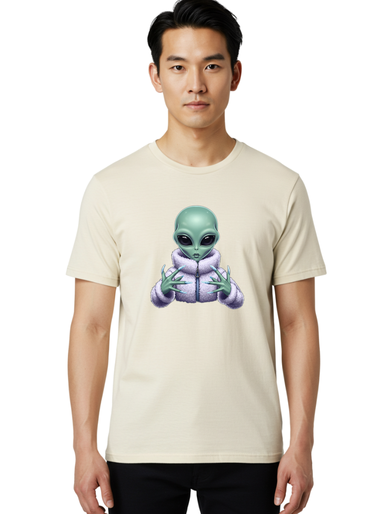 Alien-In-Sherpa-Jacket Men'S Graphic Tee, 100% Cotton, Comfortable Casual Summer Wear, Machine Washable, Vintage Camera, Old Camera, Antique Camera, Black Camera, Classic Photography, Photography Equipment, Nostalgic Device, Film Camera, Baj920