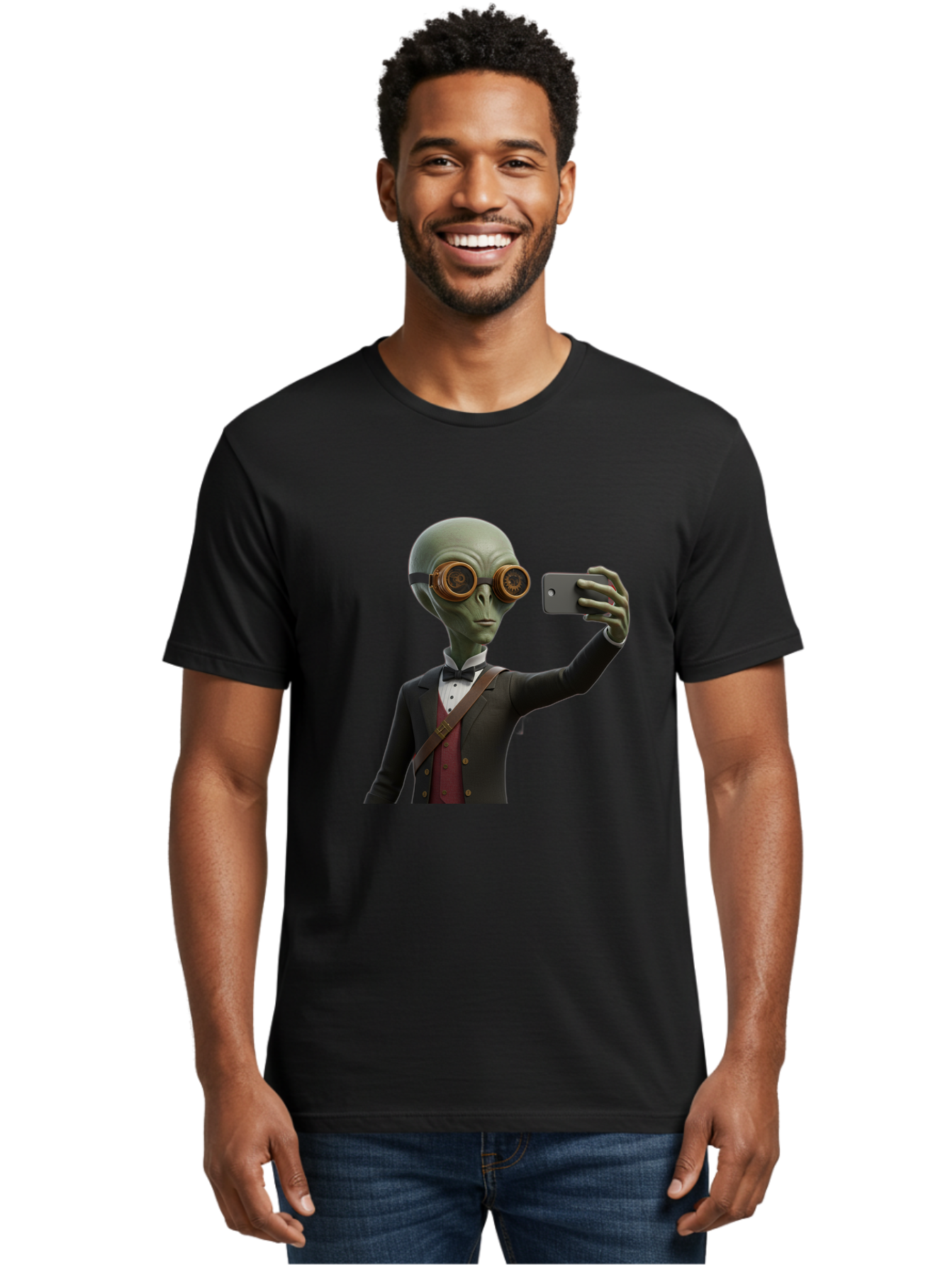 Alien-Taking-Selfie Men'S Graphic Tee, 100% Cotton, Comfortable Casual Summer Wear, Machine Washable, Vintage Camera, Old Camera, Antique Camera, Black Camera, Classic Photography, Photography Equipment, Nostalgic Device, Film Camera, Baj925