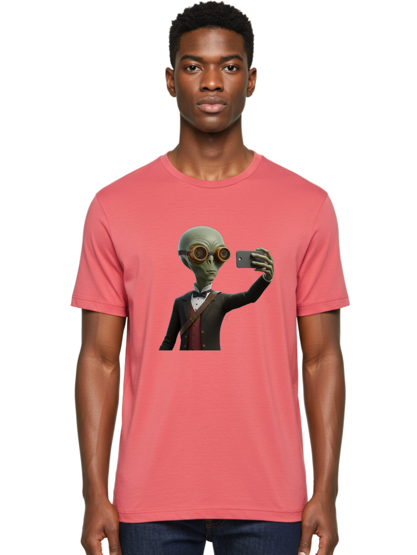 Alien-Taking-Selfie Men'S Graphic Tee, 100% Cotton, Comfortable Casual Summer Wear, Machine Washable, Vintage Camera, Old Camera, Antique Camera, Black Camera, Classic Photography, Photography Equipment, Nostalgic Device, Film Camera, Baj925 12
