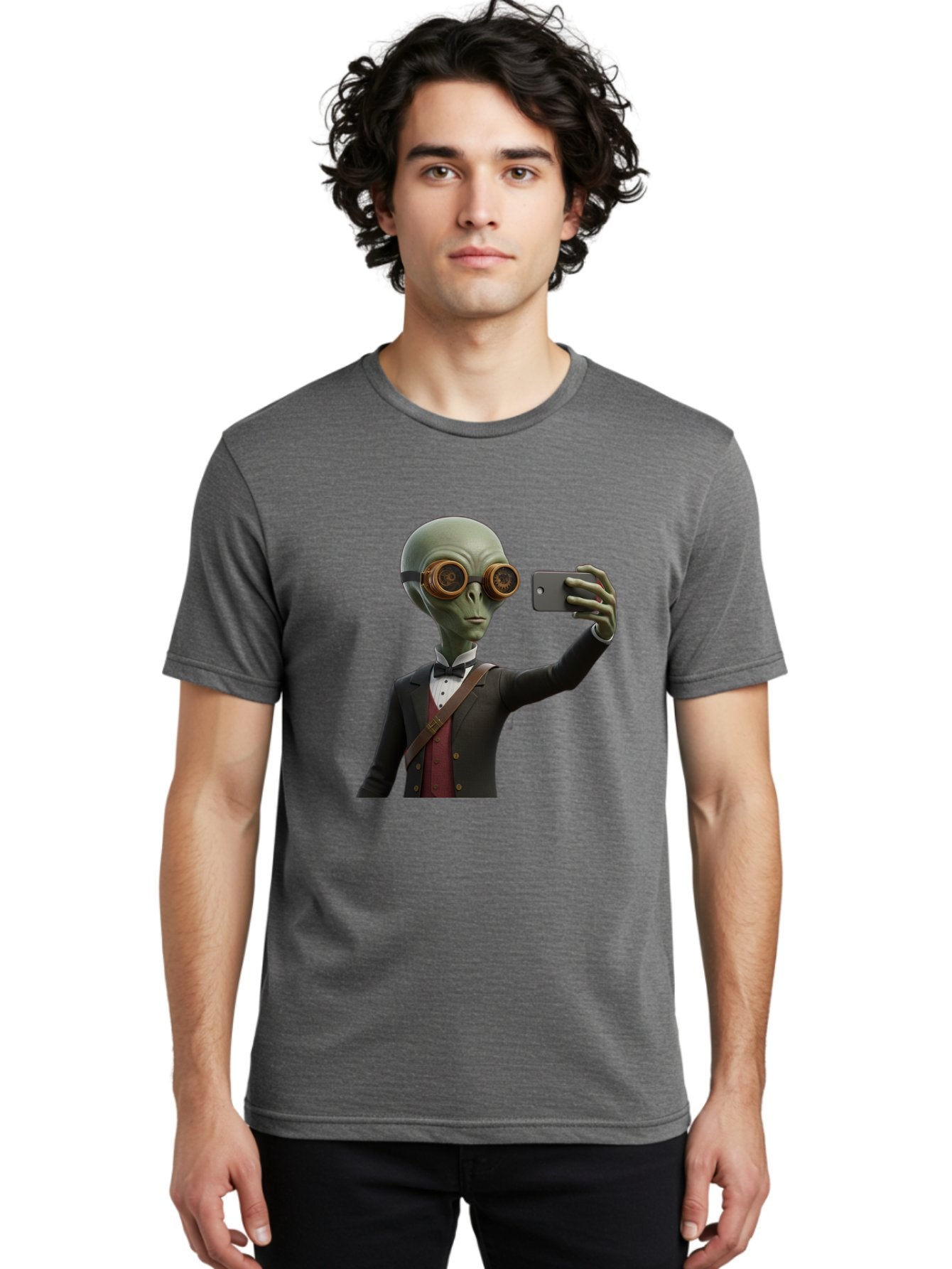 Alien-Taking-Selfie Men'S Graphic Tee, 100% Cotton, Comfortable Casual Summer Wear, Machine Washable, Vintage Camera, Old Camera, Antique Camera, Black Camera, Classic Photography, Photography Equipment, Nostalgic Device, Film Camera, Baj925 18