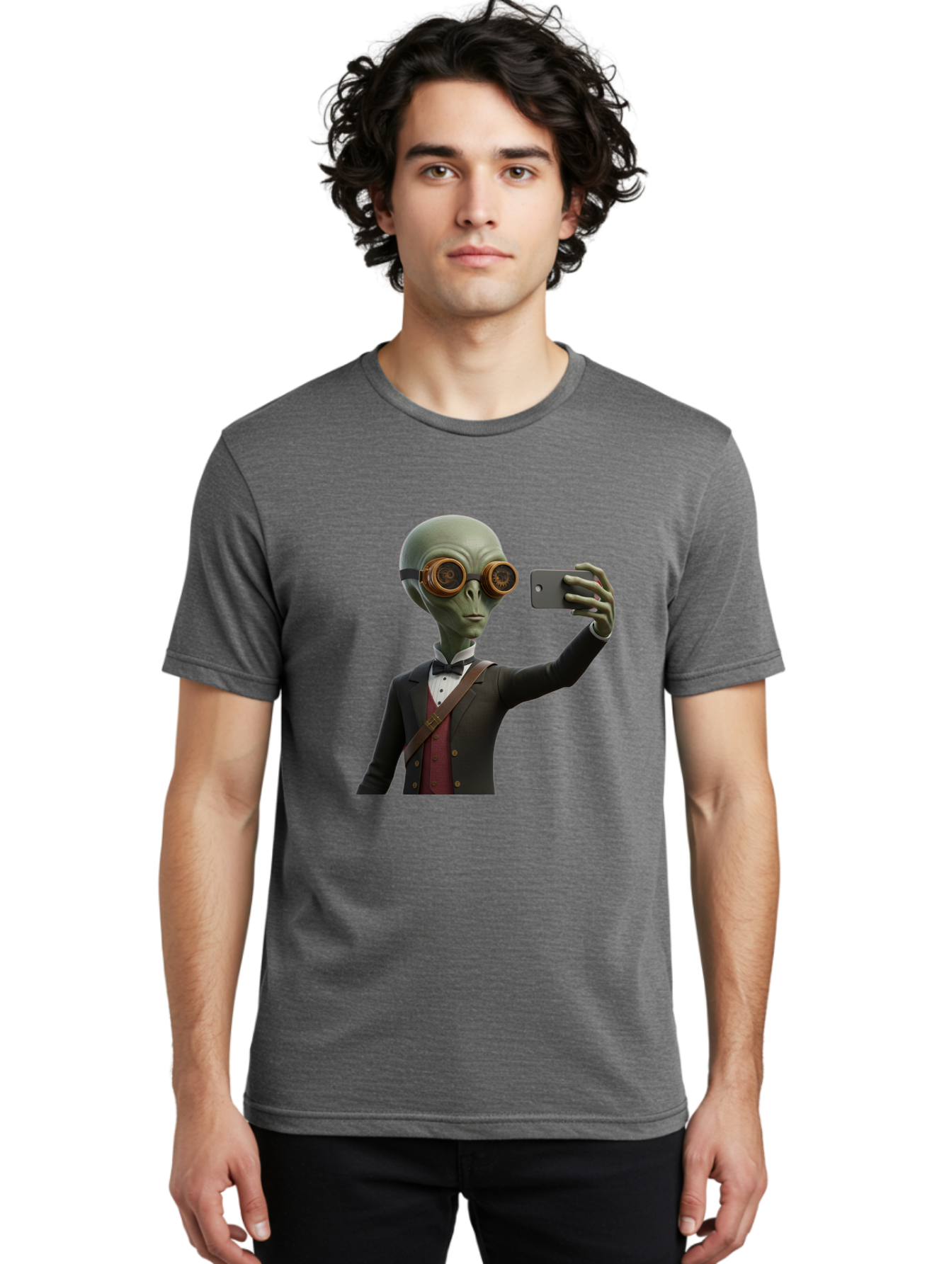 Alien-Taking-Selfie Men'S Graphic Tee, 100% Cotton, Comfortable Casual Summer Wear, Machine Washable, Vintage Camera, Old Camera, Antique Camera, Black Camera, Classic Photography, Photography Equipment, Nostalgic Device, Film Camera, Baj925 24