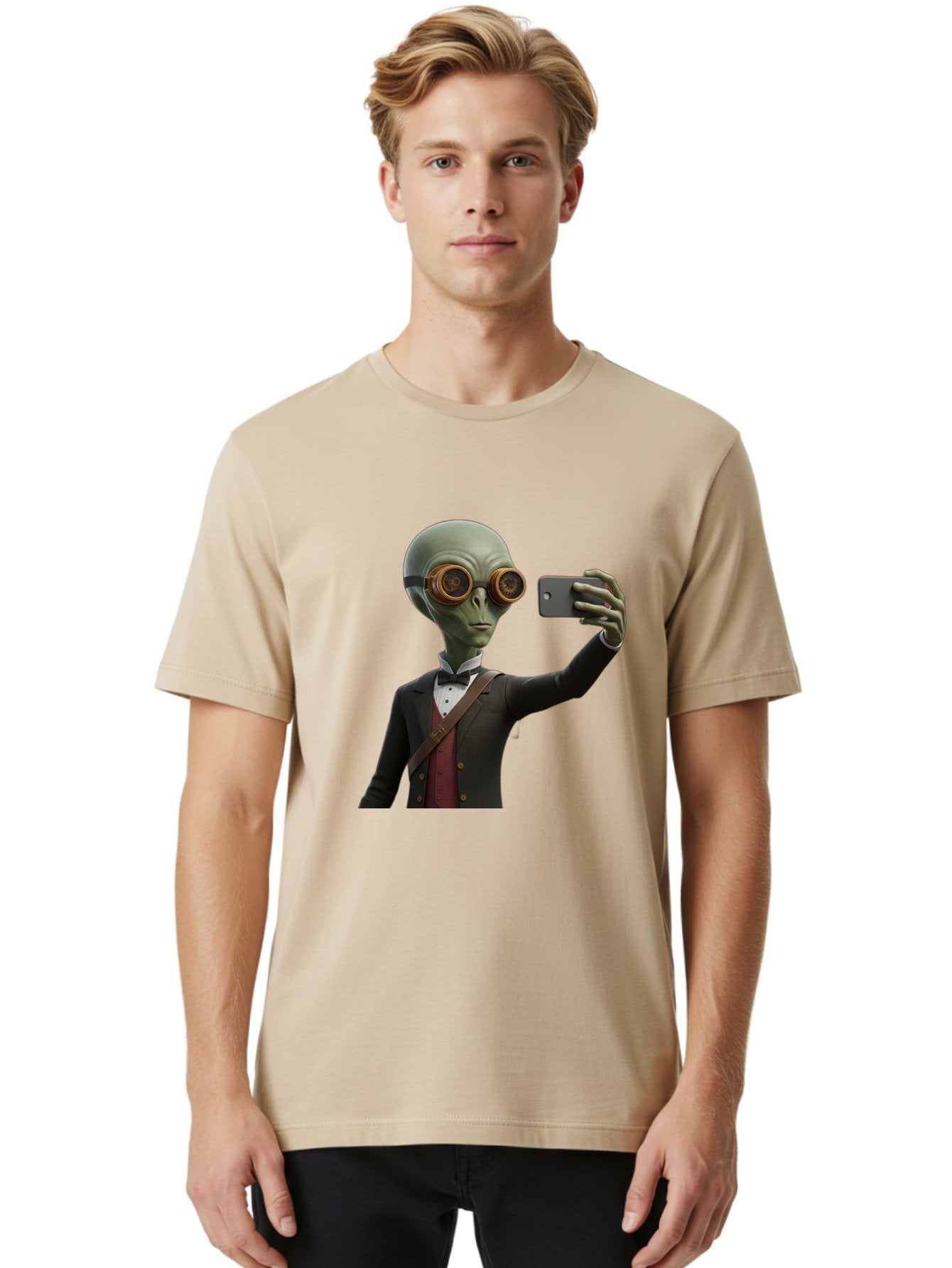 Alien-Taking-Selfie Men'S Graphic Tee, 100% Cotton, Comfortable Casual Summer Wear, Machine Washable, Vintage Camera, Old Camera, Antique Camera, Black Camera, Classic Photography, Photography Equipment, Nostalgic Device, Film Camera, Baj925 19