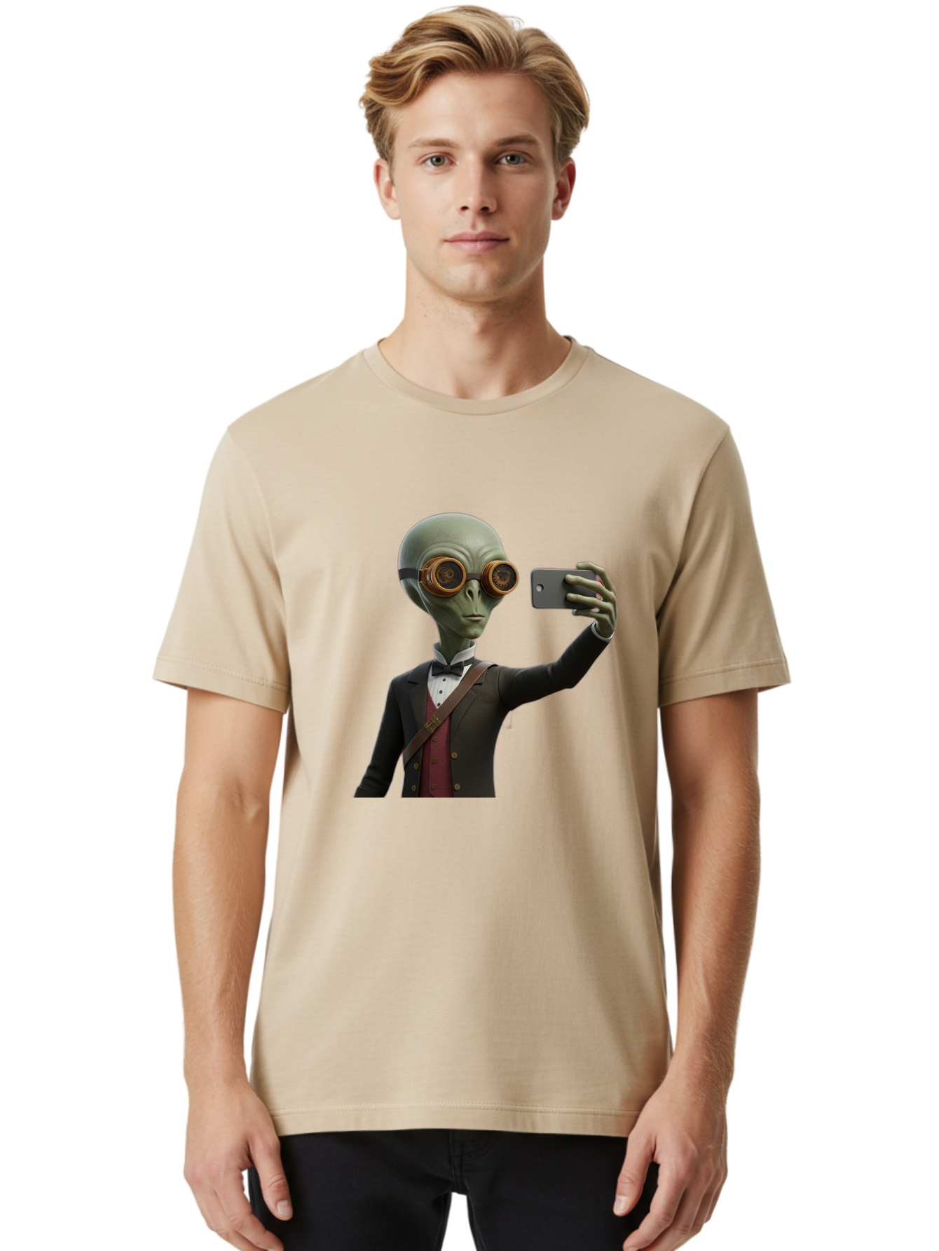 Alien-Taking-Selfie Men'S Graphic Tee, 100% Cotton, Comfortable Casual Summer Wear, Machine Washable, Vintage Camera, Old Camera, Antique Camera, Black Camera, Classic Photography, Photography Equipment, Nostalgic Device, Film Camera, Baj925 22