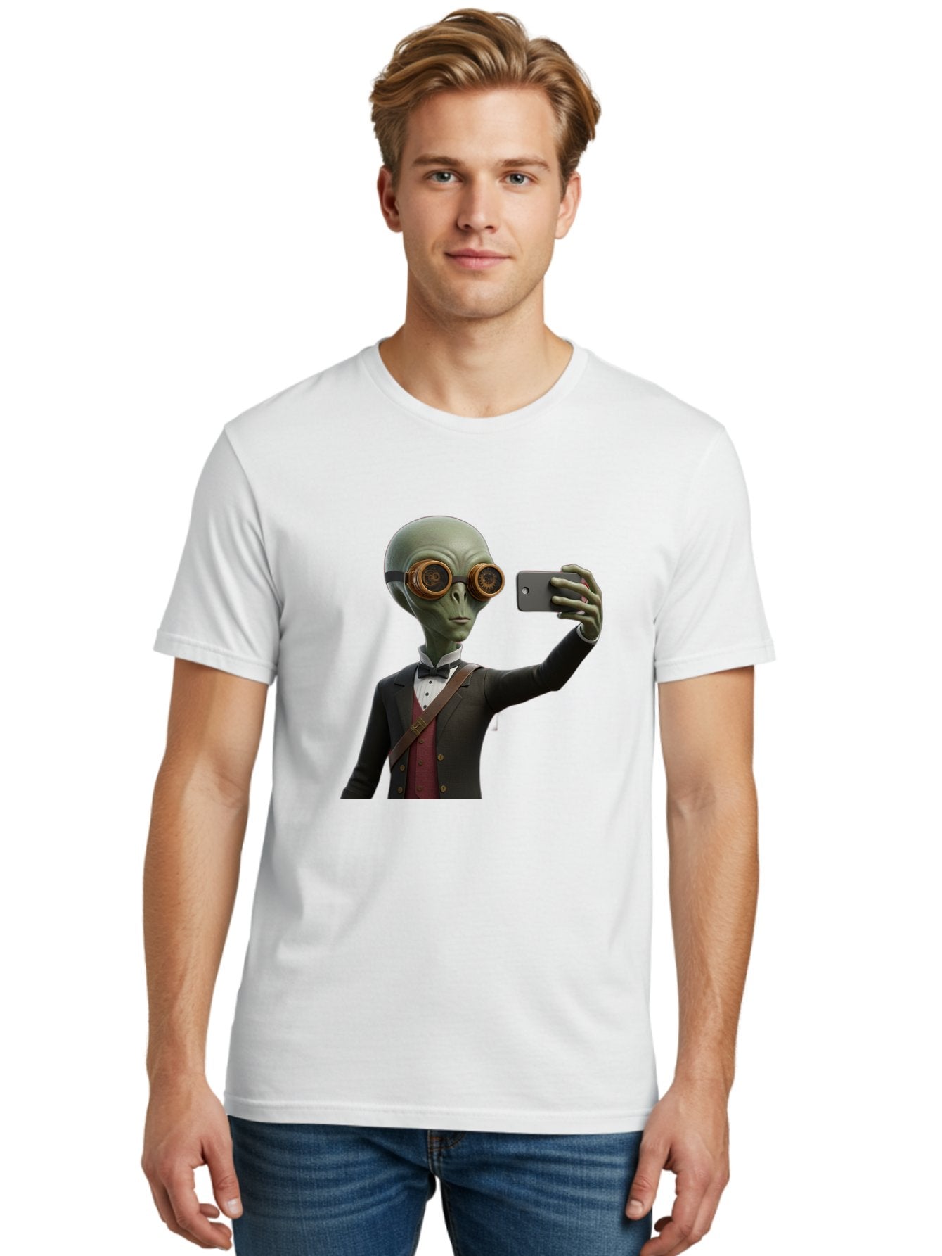 Alien-Taking-Selfie Men'S Graphic Tee, 100% Cotton, Comfortable Casual Summer Wear, Machine Washable, Vintage Camera, Old Camera, Antique Camera, Black Camera, Classic Photography, Photography Equipment, Nostalgic Device, Film Camera, Baj925 28