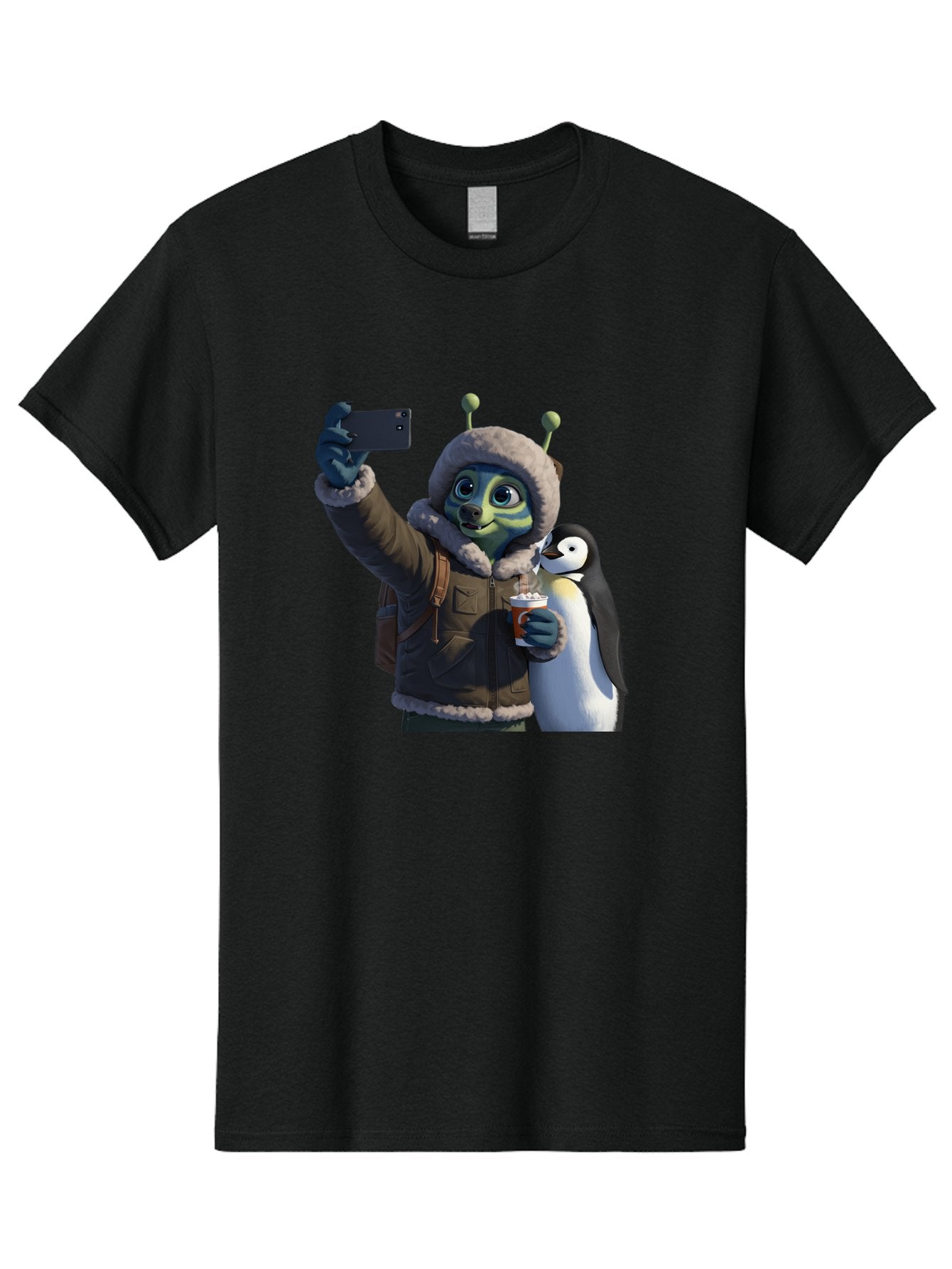 Alien-With-Penguin Men'S Graphic Tee, 100% Cotton, Comfortable Casual Summer Wear, Machine Washable, Vintage Camera, Old Camera, Antique Camera, Black Camera, Classic Photography, Photography Equipment, Nostalgic Device, Film Camera, Baj926
