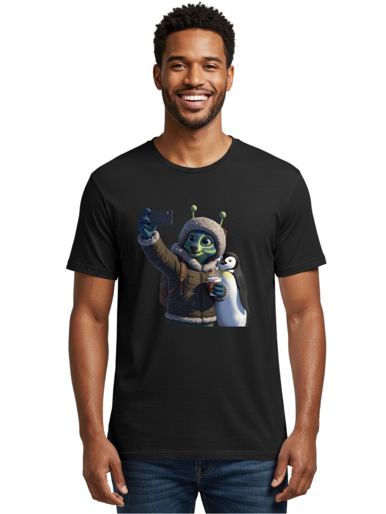 Alien-With-Penguin Men'S Graphic Tee, 100% Cotton, Comfortable Casual Summer Wear, Machine Washable, Vintage Camera, Old Camera, Antique Camera, Black Camera, Classic Photography, Photography Equipment, Nostalgic Device, Film Camera, Baj926 19