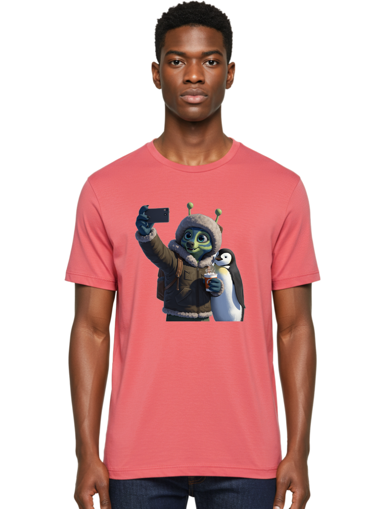 Alien-With-Penguin Men'S Graphic Tee, 100% Cotton, Comfortable Casual Summer Wear, Machine Washable, Vintage Camera, Old Camera, Antique Camera, Black Camera, Classic Photography, Photography Equipment, Nostalgic Device, Film Camera, Baj926