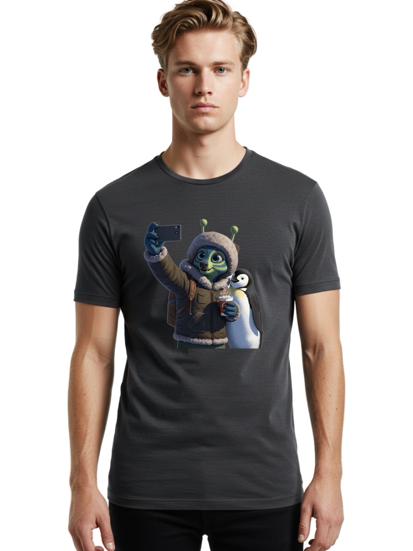 Alien-With-Penguin Men'S Graphic Tee, 100% Cotton, Comfortable Casual Summer Wear, Machine Washable, Vintage Camera, Old Camera, Antique Camera, Black Camera, Classic Photography, Photography Equipment, Nostalgic Device, Film Camera, Baj926 8