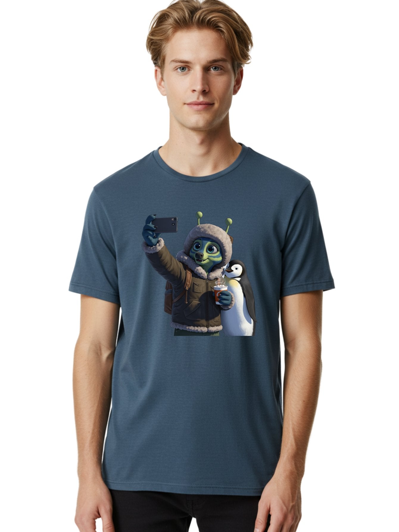 Alien-With-Penguin Men'S Graphic Tee, 100% Cotton, Comfortable Casual Summer Wear, Machine Washable, Vintage Camera, Old Camera, Antique Camera, Black Camera, Classic Photography, Photography Equipment, Nostalgic Device, Film Camera, Baj926 25