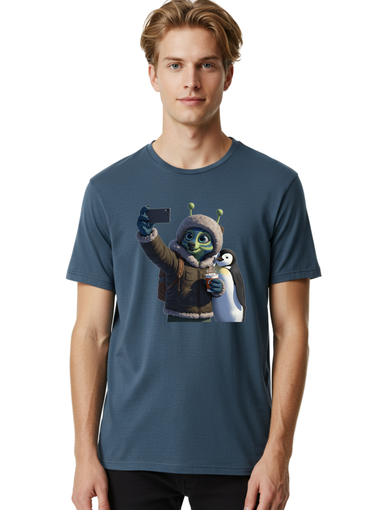 Alien-With-Penguin Men'S Graphic Tee, 100% Cotton, Comfortable Casual Summer Wear, Machine Washable, Vintage Camera, Old Camera, Antique Camera, Black Camera, Classic Photography, Photography Equipment, Nostalgic Device, Film Camera, Baj926 12
