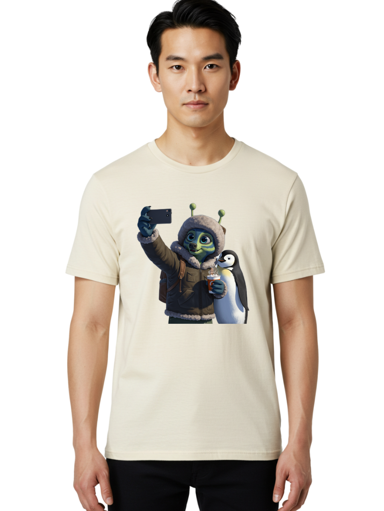 Alien-With-Penguin Men'S Graphic Tee, 100% Cotton, Comfortable Casual Summer Wear, Machine Washable, Vintage Camera, Old Camera, Antique Camera, Black Camera, Classic Photography, Photography Equipment, Nostalgic Device, Film Camera, Baj926 24