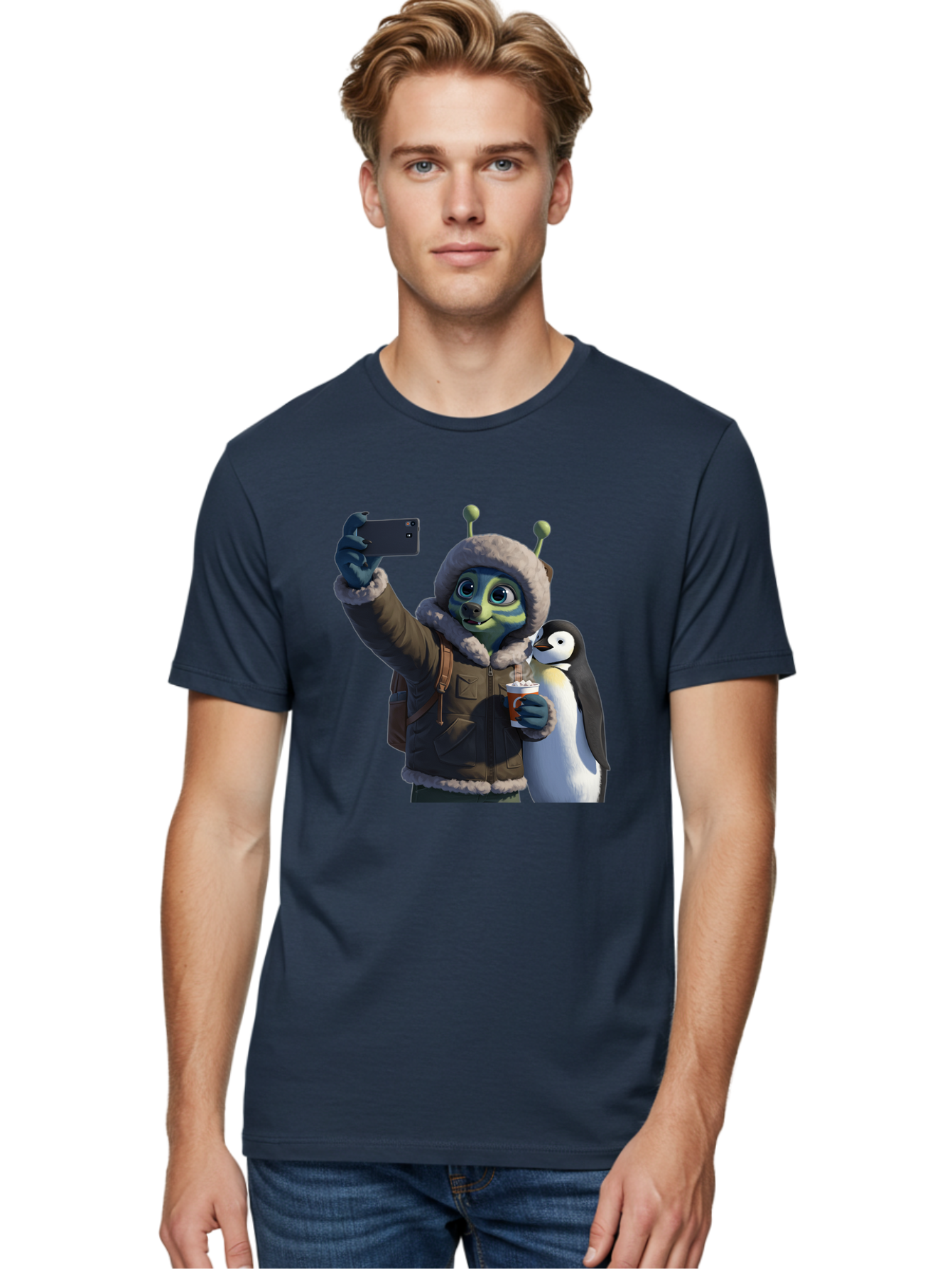Alien-With-Penguin Men'S Graphic Tee, 100% Cotton, Comfortable Casual Summer Wear, Machine Washable, Vintage Camera, Old Camera, Antique Camera, Black Camera, Classic Photography, Photography Equipment, Nostalgic Device, Film Camera, Baj926 16
