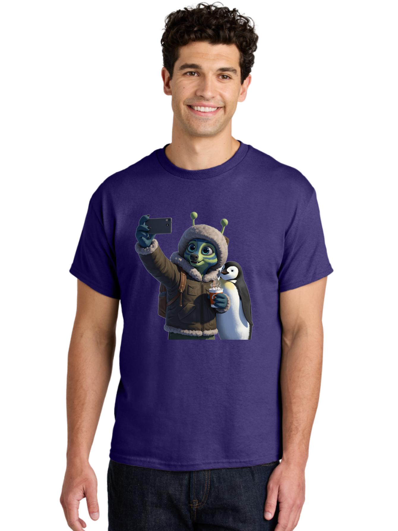 Alien-With-Penguin Men'S Graphic Tee, 100% Cotton, Comfortable Casual Summer Wear, Machine Washable, Vintage Camera, Old Camera, Antique Camera, Black Camera, Classic Photography, Photography Equipment, Nostalgic Device, Film Camera, Baj926 10