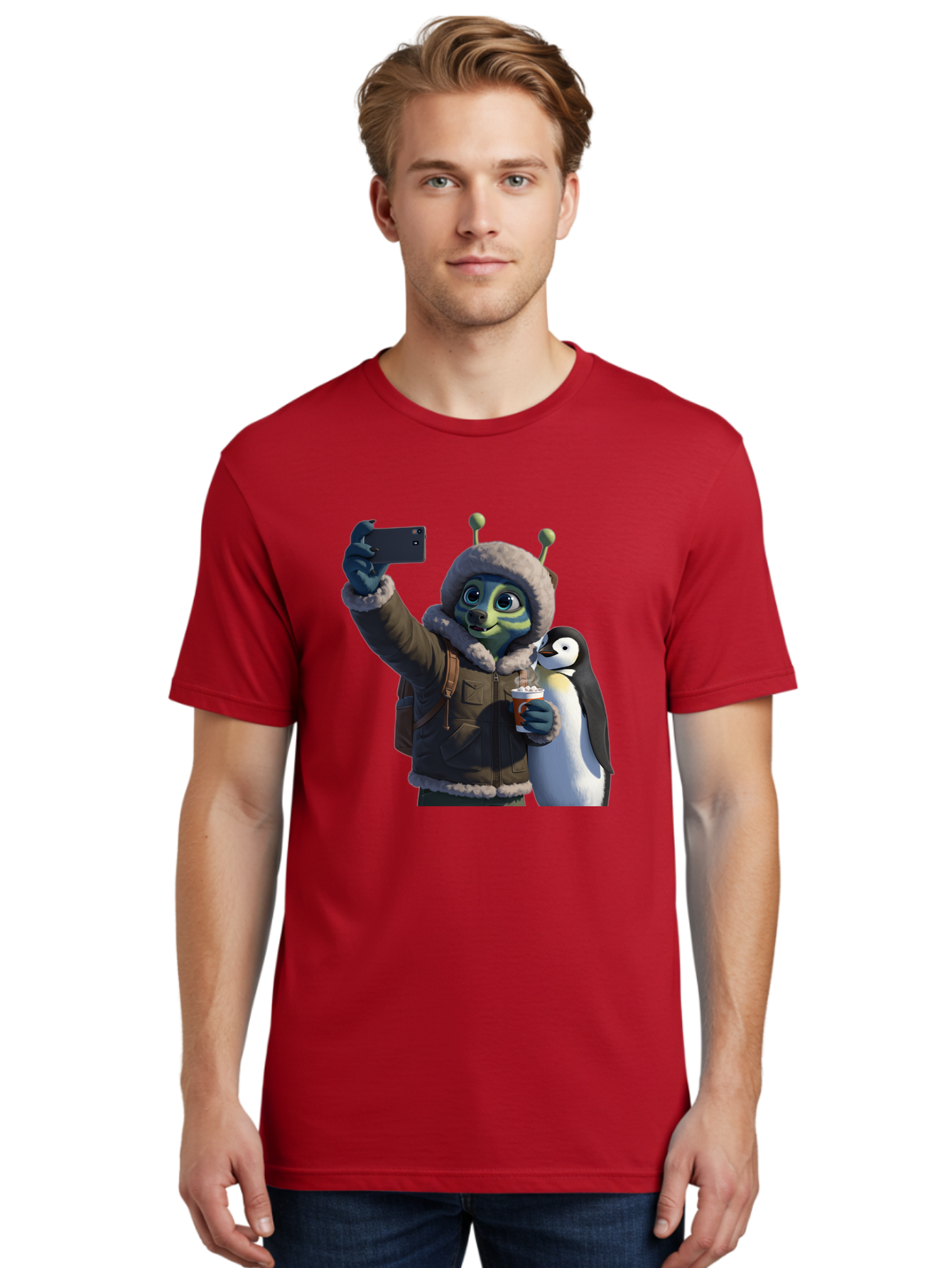 Alien-With-Penguin Men'S Graphic Tee, 100% Cotton, Comfortable Casual Summer Wear, Machine Washable, Vintage Camera, Old Camera, Antique Camera, Black Camera, Classic Photography, Photography Equipment, Nostalgic Device, Film Camera, Baj926 26