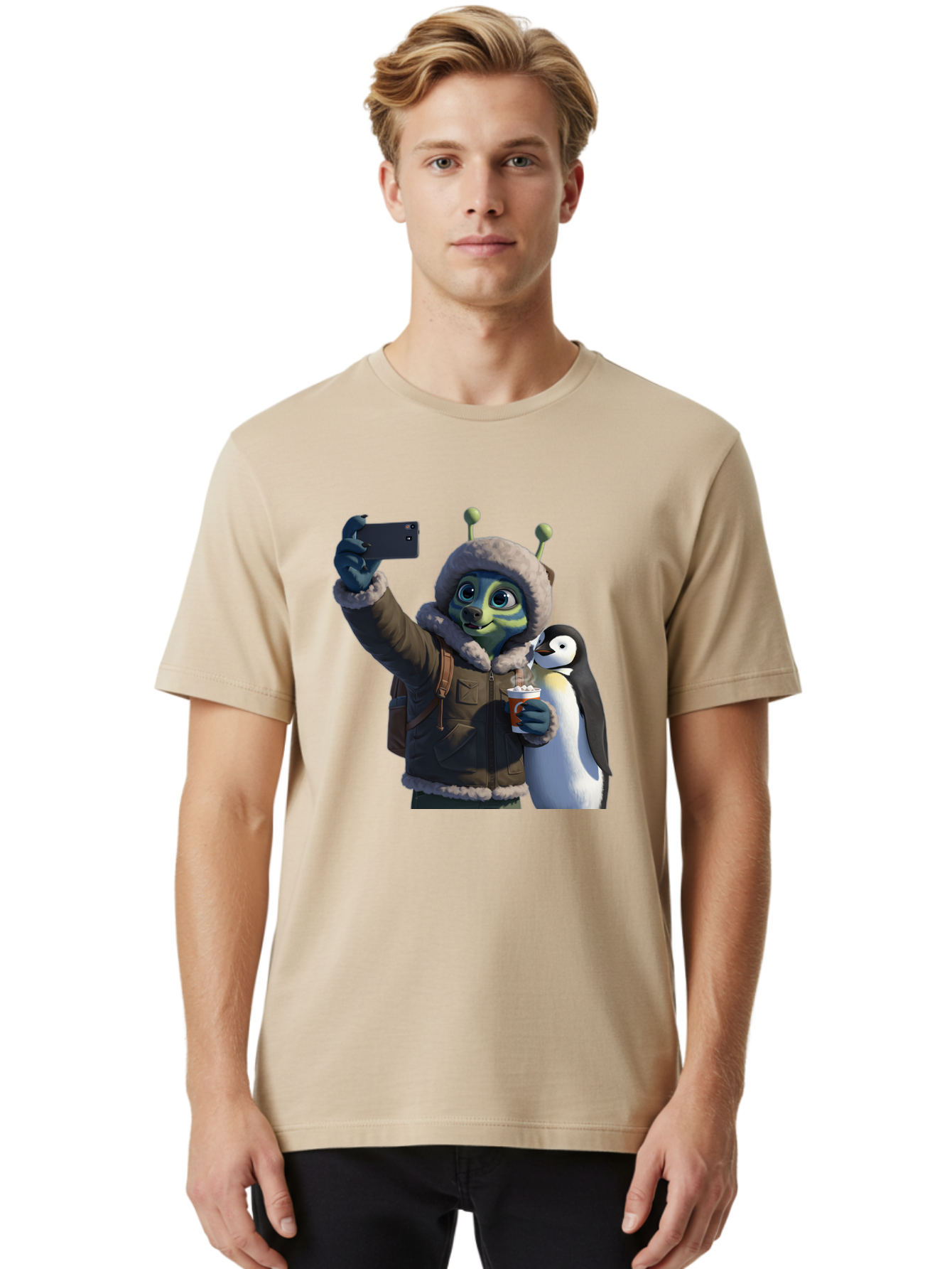 Alien-With-Penguin Men'S Graphic Tee, 100% Cotton, Comfortable Casual Summer Wear, Machine Washable, Vintage Camera, Old Camera, Antique Camera, Black Camera, Classic Photography, Photography Equipment, Nostalgic Device, Film Camera, Baj926 20