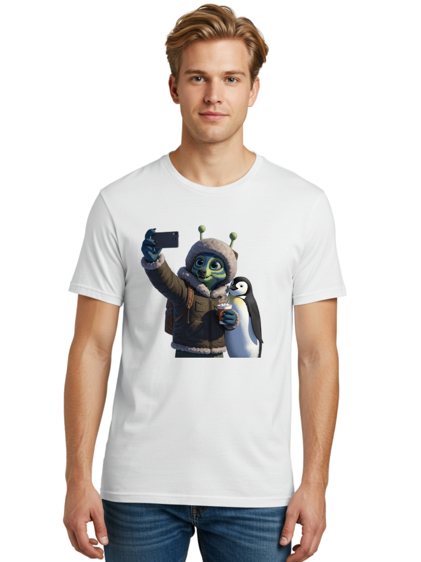 Alien-With-Penguin Men'S Graphic Tee, 100% Cotton, Comfortable Casual Summer Wear, Machine Washable, Vintage Camera, Old Camera, Antique Camera, Black Camera, Classic Photography, Photography Equipment, Nostalgic Device, Film Camera, Baj926 4