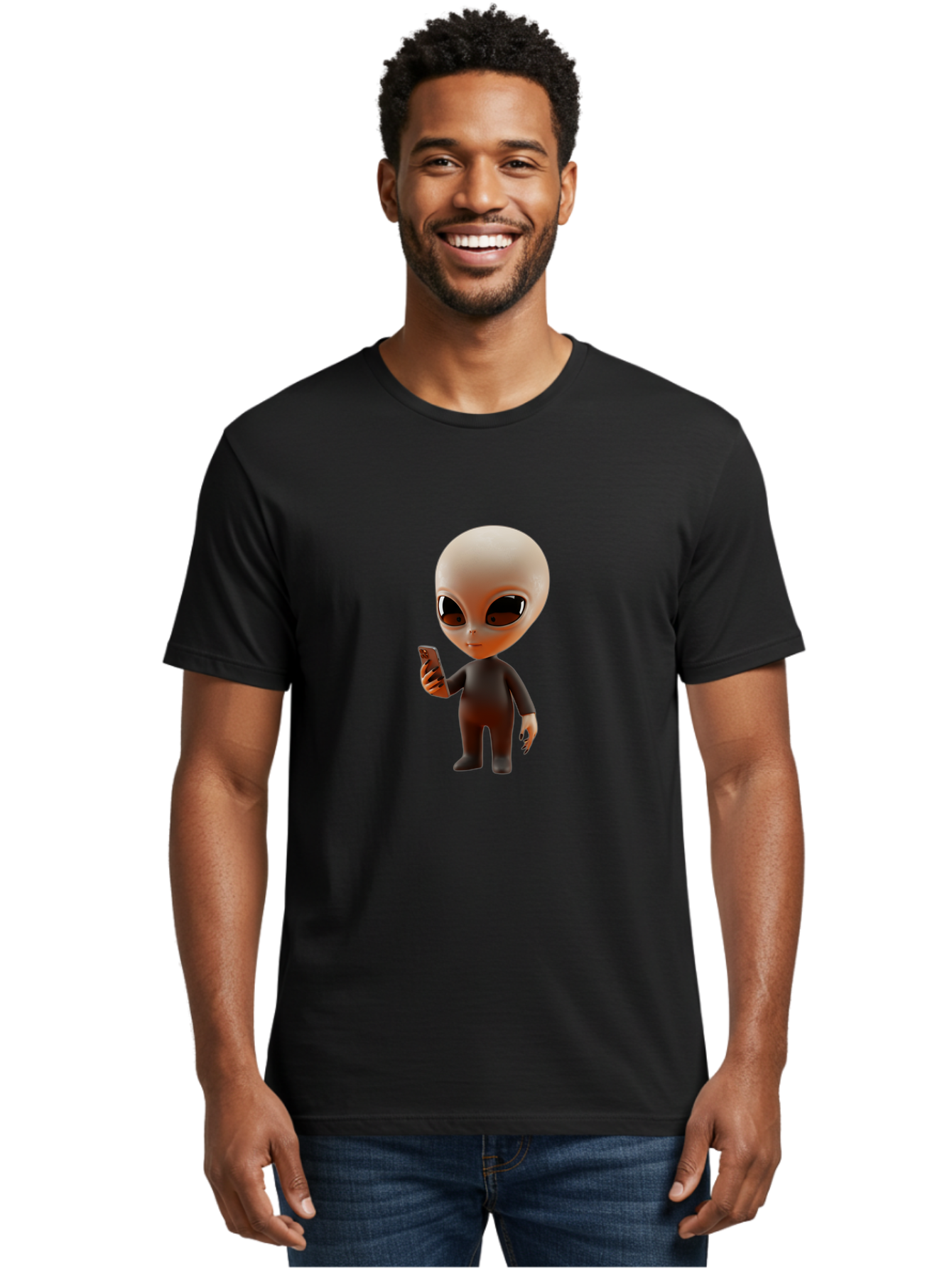 Alien-With-Smartphone Men'S Graphic Tee, 100% Cotton, Comfortable Casual Summer Wear, Machine Washable, Vintage Camera, Old Camera, Antique Camera, Black Camera, Classic Photography, Photography Equipment, Nostalgic Device, Film Camera, Baj927 22