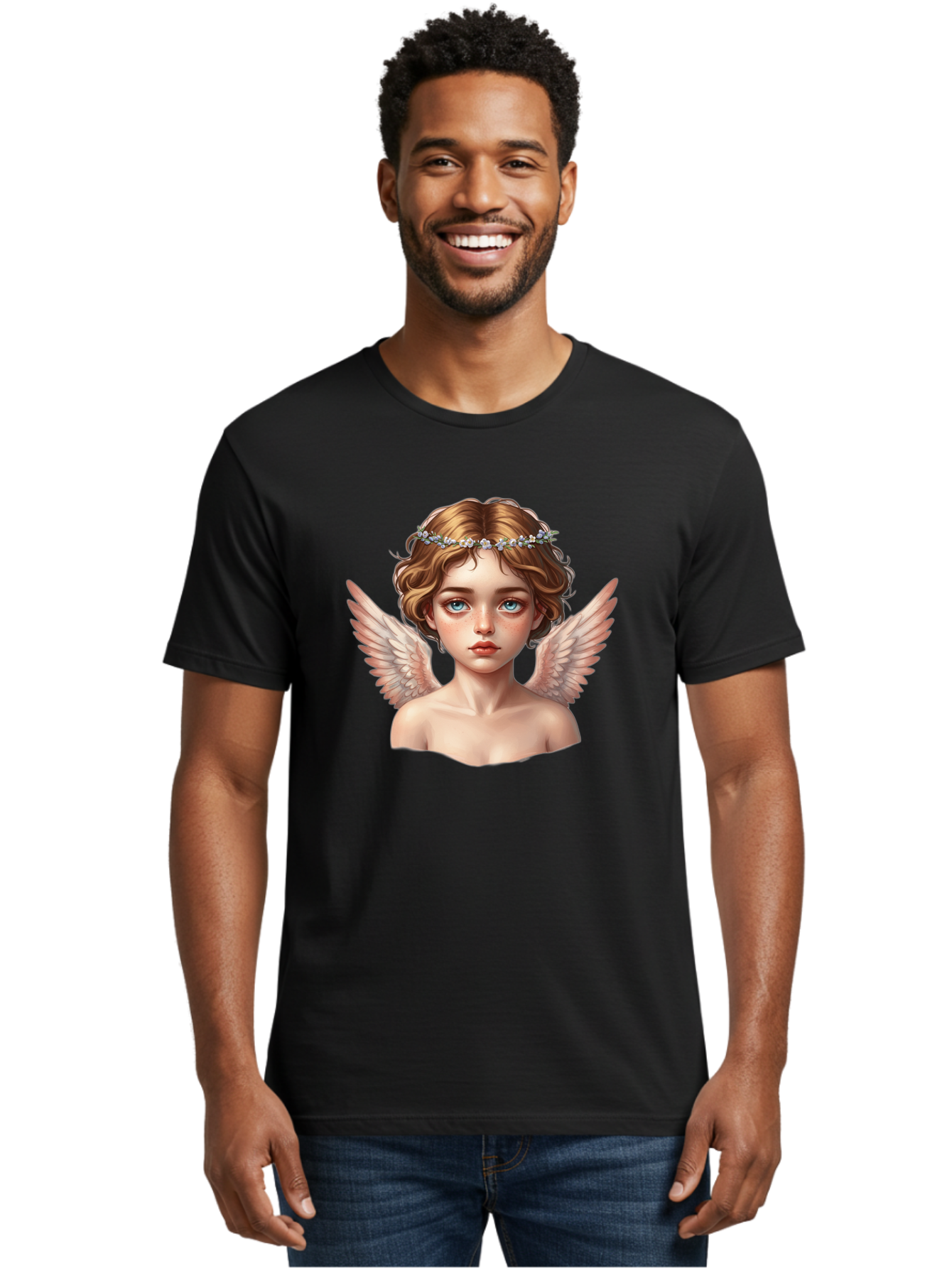 Angel-Portrait-1 Men'S Graphic Tee, 100% Cotton, Comfortable Casual Summer Wear, Machine Washable, Vintage Camera, Old Camera, Antique Camera, Black Camera, Classic Photography, Photography Equipment, Nostalgic Device, Film Camera, Camera Art Baj941 24