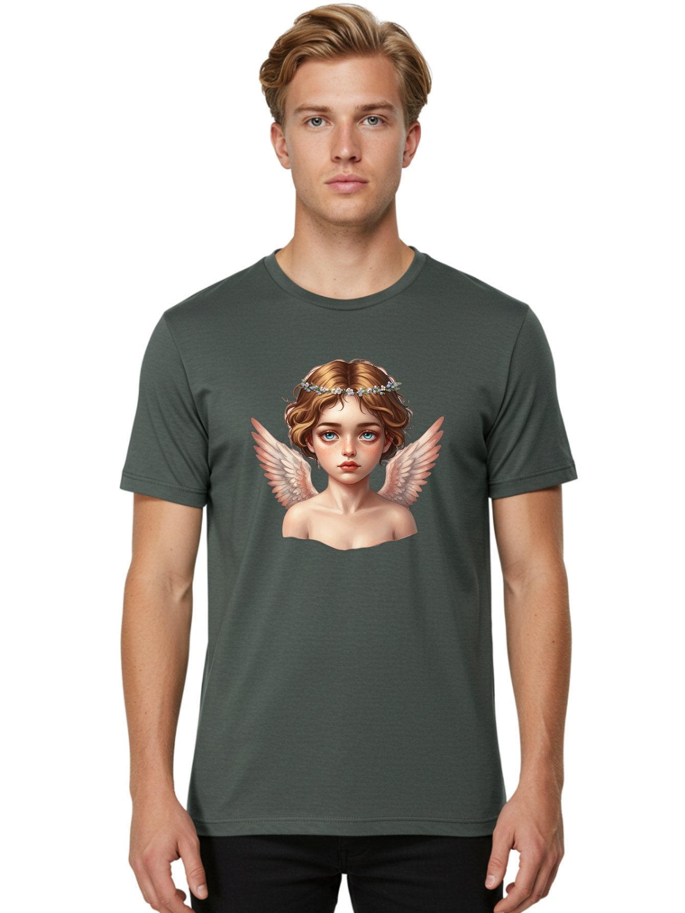 Angel-Portrait-1 Men'S Graphic Tee, 100% Cotton, Comfortable Casual Summer Wear, Machine Washable, Vintage Camera, Old Camera, Antique Camera, Black Camera, Classic Photography, Photography Equipment, Nostalgic Device, Film Camera, Camera Art Baj941 23