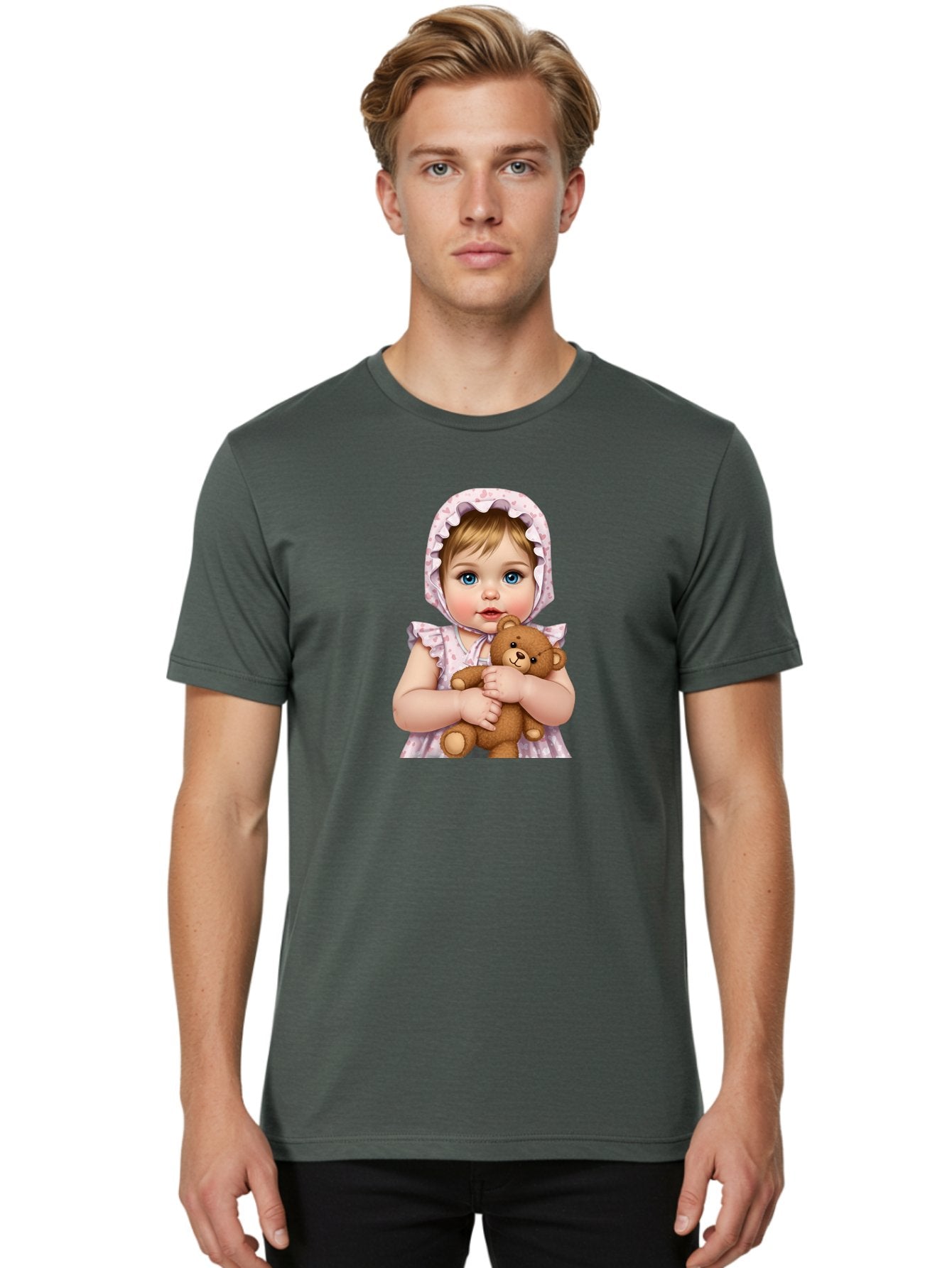 Baby-Girl-Hugging-Teddy Men'S Graphic Tee, 100% Cotton, Comfortable Casual Summer Wear, Machine Washable, Vintage Camera, Old Camera, Antique Camera, Black Camera, Classic Photography, Photography Equipment, Nostalgic Device, Film Camera, Bak007 19