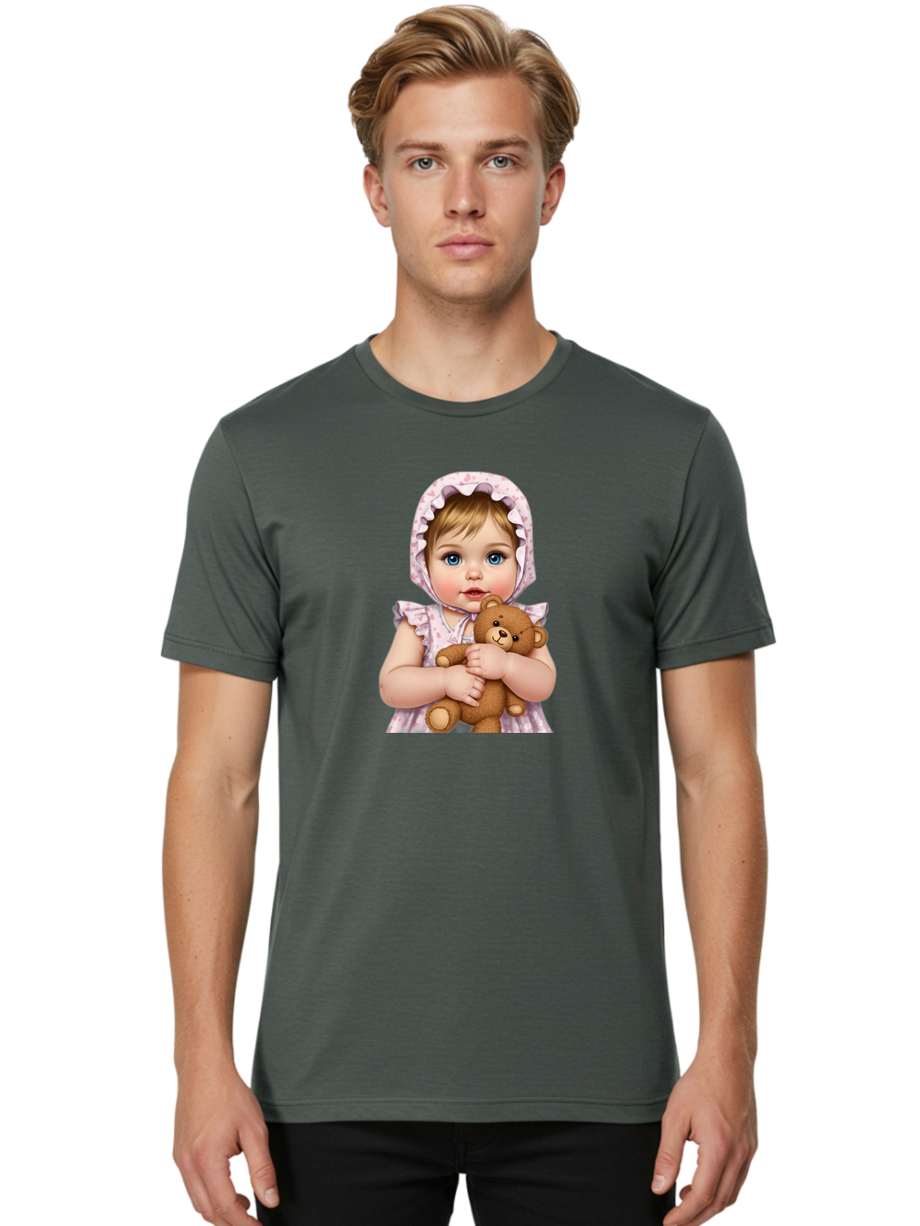 Baby-Girl-Hugging-Teddy Men'S Graphic Tee, 100% Cotton, Comfortable Casual Summer Wear, Machine Washable, Vintage Camera, Old Camera, Antique Camera, Black Camera, Classic Photography, Photography Equipment, Nostalgic Device, Film Camera, Bak007 26