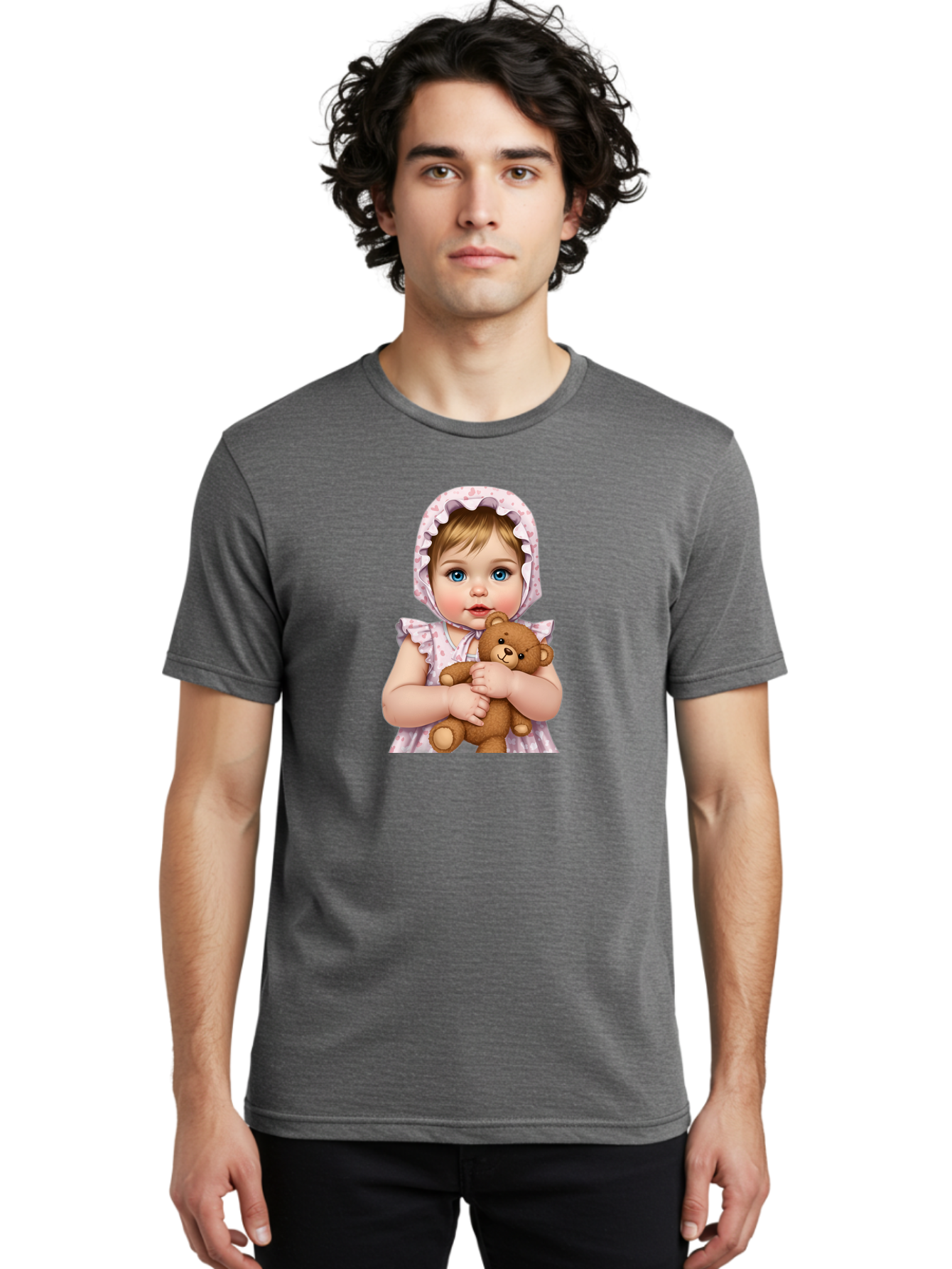 Baby-Girl-Hugging-Teddy Men'S Graphic Tee, 100% Cotton, Comfortable Casual Summer Wear, Machine Washable, Vintage Camera, Old Camera, Antique Camera, Black Camera, Classic Photography, Photography Equipment, Nostalgic Device, Film Camera, Bak007 20