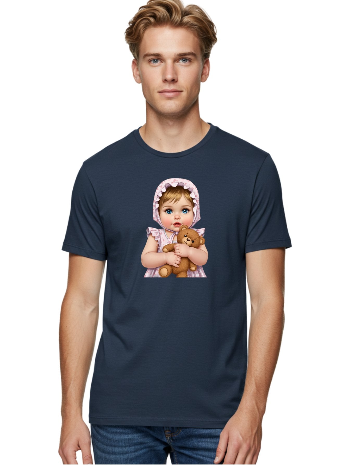 Baby-Girl-Hugging-Teddy Men'S Graphic Tee, 100% Cotton, Comfortable Casual Summer Wear, Machine Washable, Vintage Camera, Old Camera, Antique Camera, Black Camera, Classic Photography, Photography Equipment, Nostalgic Device, Film Camera, Bak007 24
