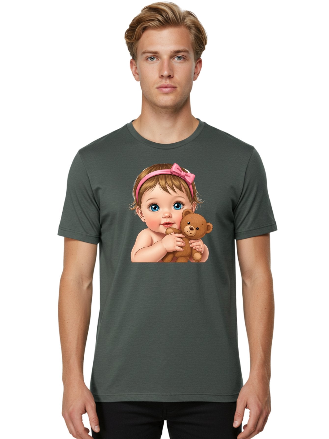 Baby-Girl-With-Teddy-1 Men'S Graphic Tee, 100% Cotton, Comfortable Casual Summer Wear, Machine Washable, Vintage Camera, Old Camera, Antique Camera, Black Camera, Classic Photography, Photography Equipment, Nostalgic Device, Film Camera, Bak008 23