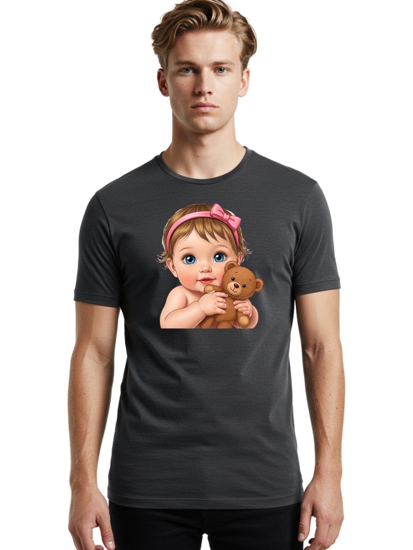 Baby-Girl-With-Teddy-1 Men'S Graphic Tee, 100% Cotton, Comfortable Casual Summer Wear, Machine Washable, Vintage Camera, Old Camera, Antique Camera, Black Camera, Classic Photography, Photography Equipment, Nostalgic Device, Film Camera, Bak008 30