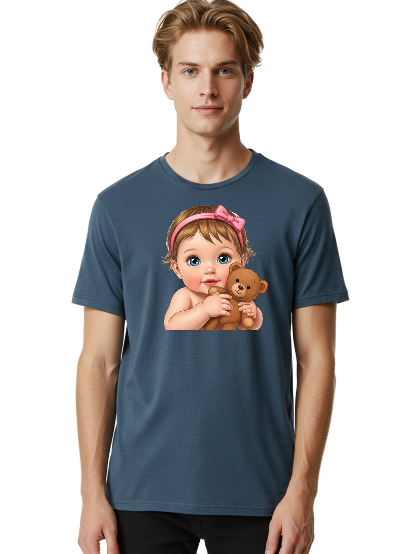 Baby-Girl-With-Teddy-1 Men'S Graphic Tee, 100% Cotton, Comfortable Casual Summer Wear, Machine Washable, Vintage Camera, Old Camera, Antique Camera, Black Camera, Classic Photography, Photography Equipment, Nostalgic Device, Film Camera, Bak008 27