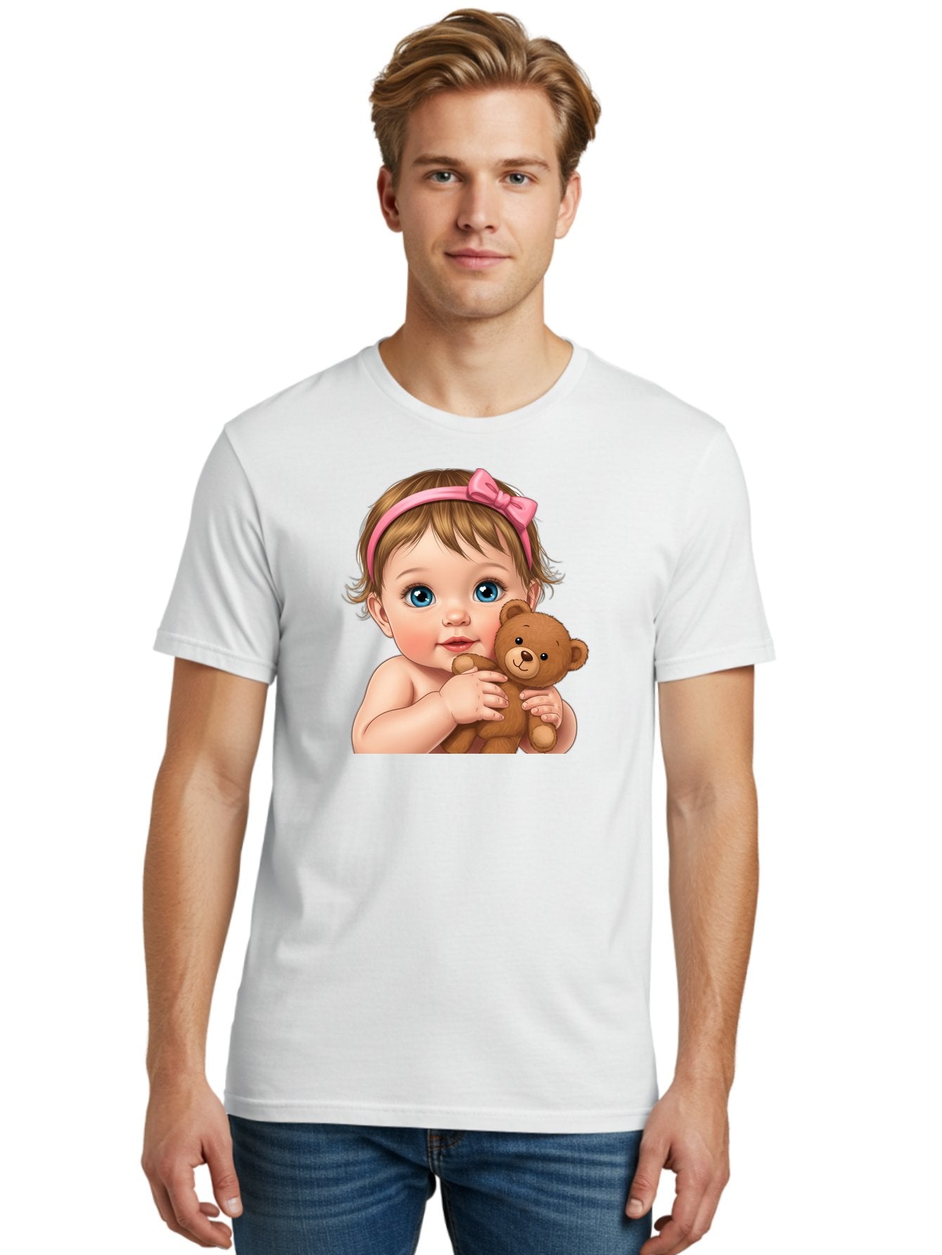 Baby-Girl-With-Teddy-1 Men'S Graphic Tee, 100% Cotton, Comfortable Casual Summer Wear, Machine Washable, Vintage Camera, Old Camera, Antique Camera, Black Camera, Classic Photography, Photography Equipment, Nostalgic Device, Film Camera, Bak008 26