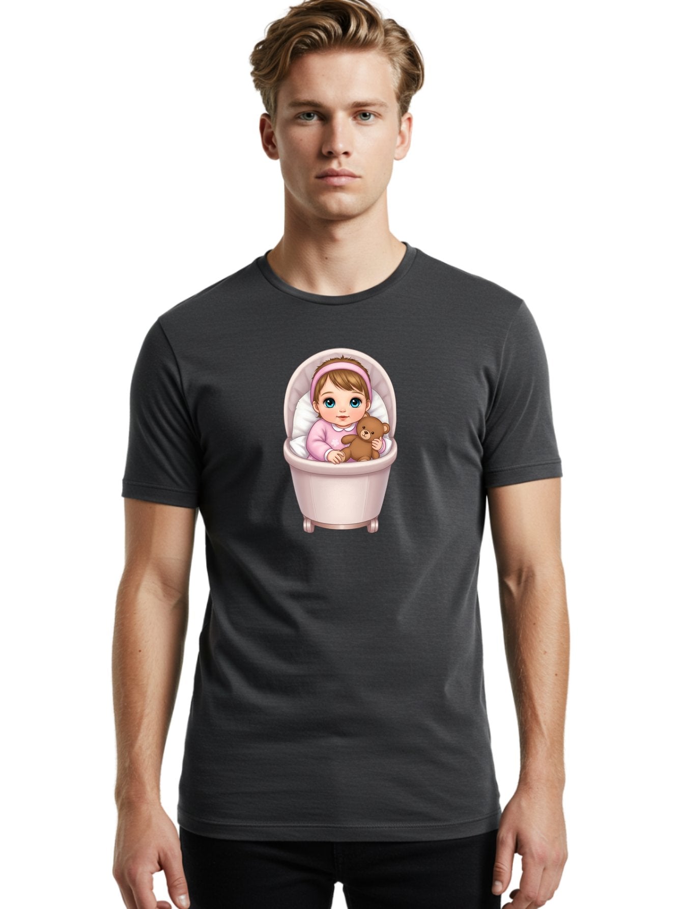 Baby-Girl-With-Teddy-2 Men'S Graphic Tee, 100% Cotton, Comfortable Casual Summer Wear, Machine Washable, Vintage Camera, Old Camera, Antique Camera, Black Camera, Classic Photography, Photography Equipment, Nostalgic Device, Film Camera, Bak009 23