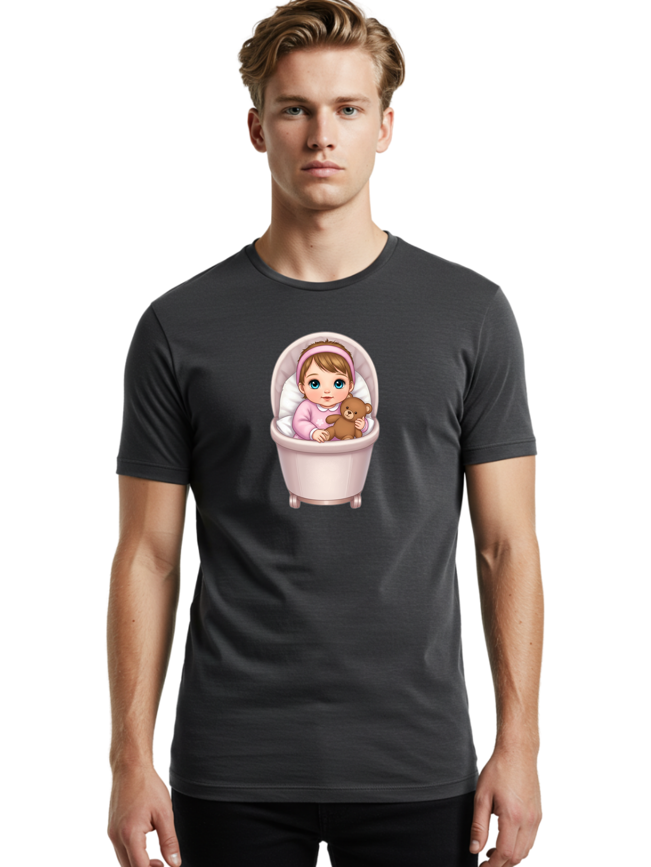 Baby-Girl-With-Teddy-2 Men'S Graphic Tee, 100% Cotton, Comfortable Casual Summer Wear, Machine Washable, Vintage Camera, Old Camera, Antique Camera, Black Camera, Classic Photography, Photography Equipment, Nostalgic Device, Film Camera, Bak009 23