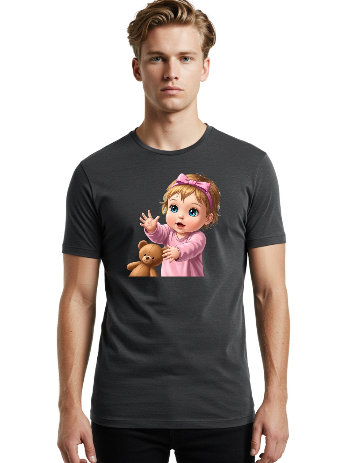 Baby-Girl-With-Teddy-3 Men'S Graphic Tee, 100% Cotton, Comfortable Casual Summer Wear, Machine Washable, Vintage Camera, Old Camera, Antique Camera, Black Camera, Classic Photography, Photography Equipment, Nostalgic Device, Film Camera, Bak010 18