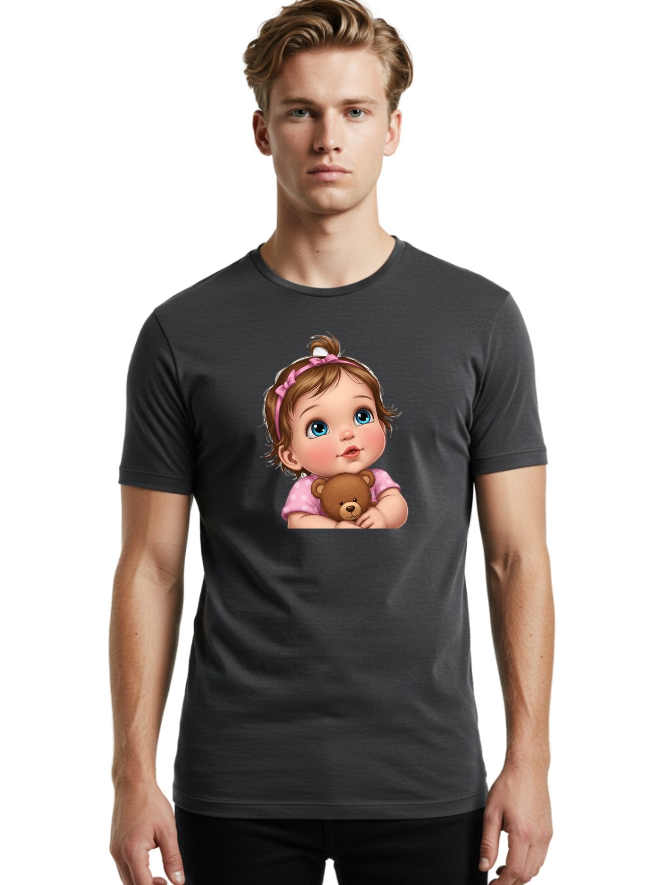 Baby-Girl-With-Teddy-Bear-2 Men'S Graphic Tee, 100% Cotton, Comfortable Casual Summer Wear, Machine Washable, Vintage Camera, Old Camera, Antique Camera, Black Camera, Classic Photography, Photography Equipment, Nostalgic Device, Film Camera, Bak012 30