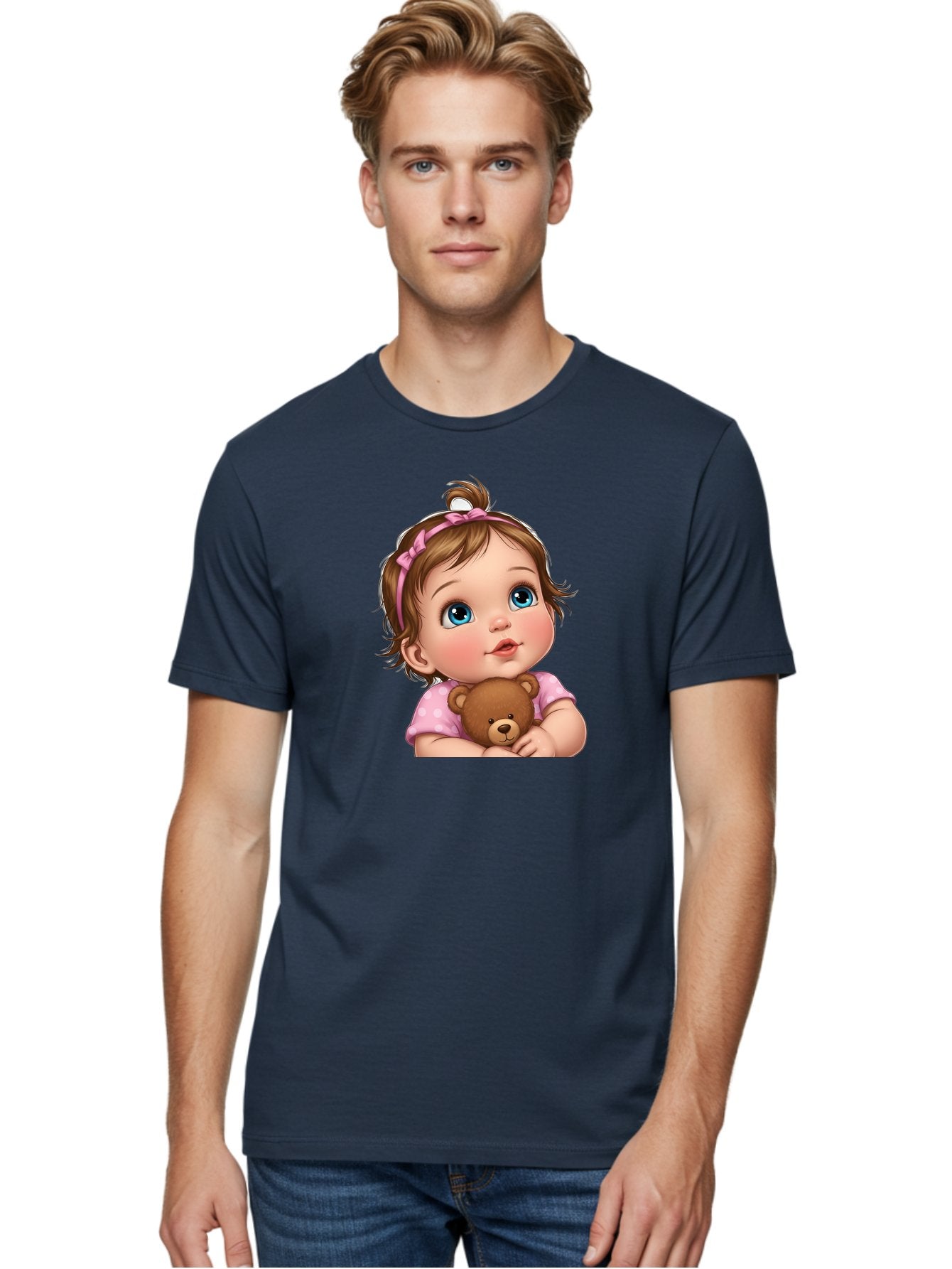 Baby-Girl-With-Teddy-Bear-2 Men'S Graphic Tee, 100% Cotton, Comfortable Casual Summer Wear, Machine Washable, Vintage Camera, Old Camera, Antique Camera, Black Camera, Classic Photography, Photography Equipment, Nostalgic Device, Film Camera, Bak012 23
