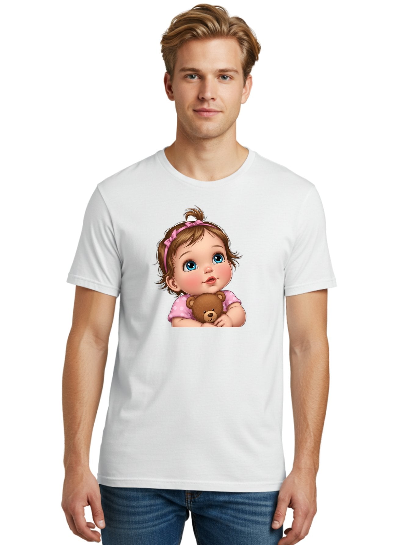 Baby-Girl-With-Teddy-Bear-2 Men'S Graphic Tee, 100% Cotton, Comfortable Casual Summer Wear, Machine Washable, Vintage Camera, Old Camera, Antique Camera, Black Camera, Classic Photography, Photography Equipment, Nostalgic Device, Film Camera, Bak012 24