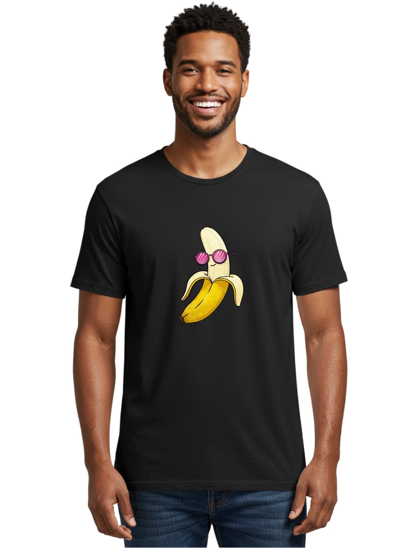 Banana-With-Sunglasses-2 Men'S Graphic Tee, 100% Cotton, Comfortable Casual Summer Wear, Machine Washable, Vintage Camera, Old Camera, Antique Camera, Black Camera, Classic Photography, Photography Equipment, Nostalgic Device, Film Camera, Bak032 24