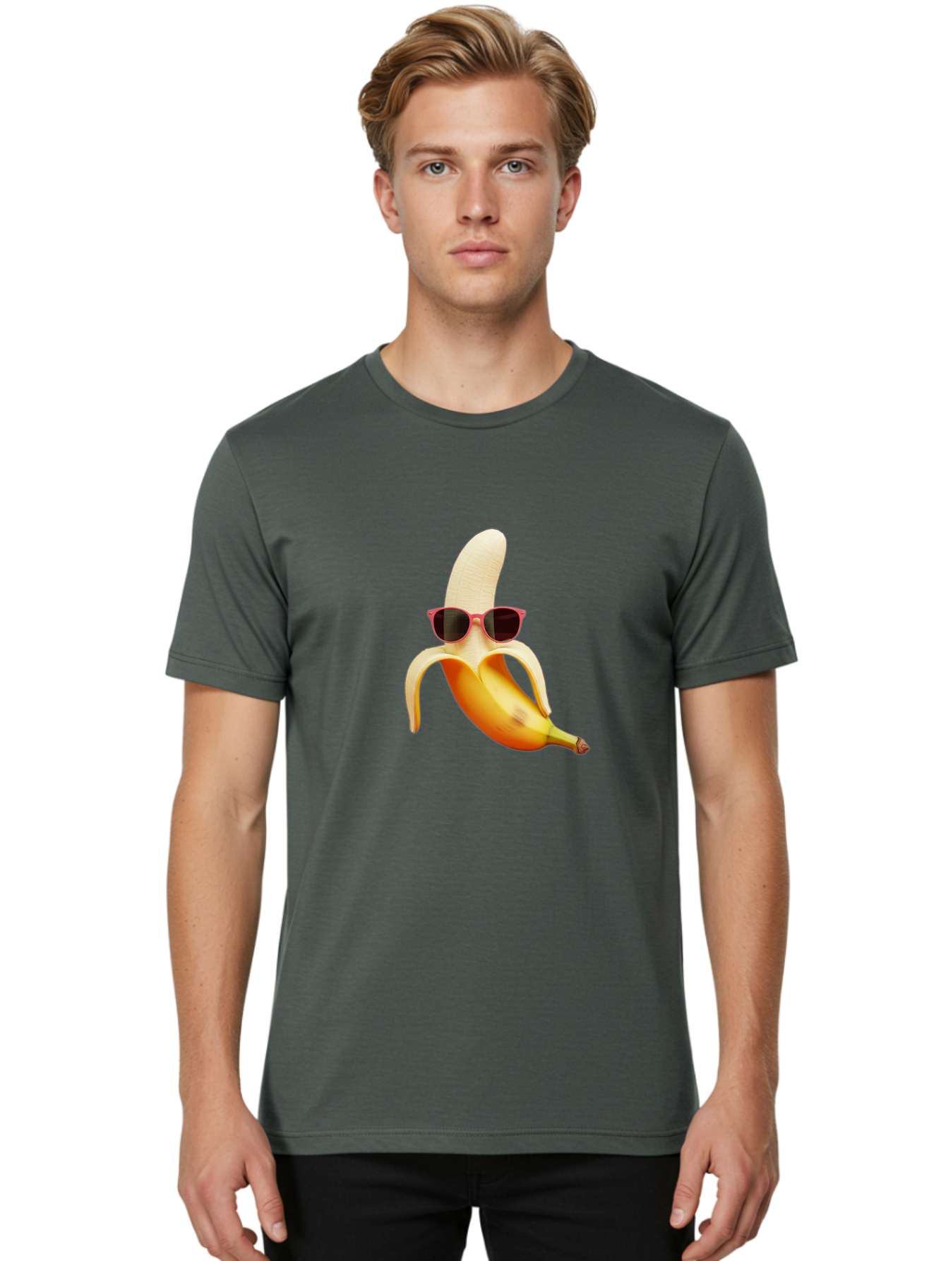 Banana-With-Sunglasses Men'S Graphic Tee, 100% Cotton, Comfortable Casual Summer Wear, Machine Washable, Vintage Camera, Old Camera, Antique Camera, Black Camera, Classic Photography, Photography Equipment, Nostalgic Device, Film Camera, Bak033 30