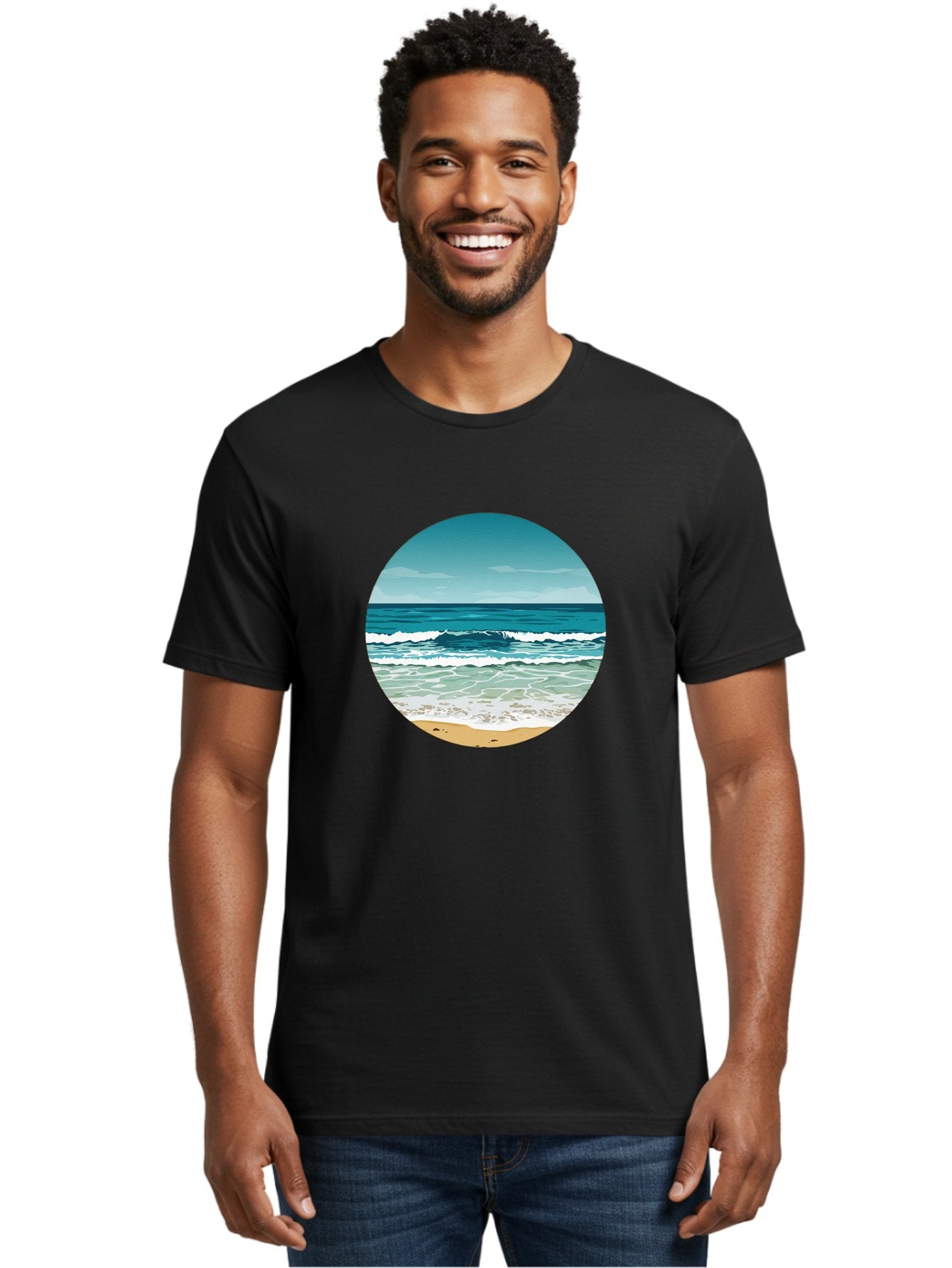 Beach-Scene-1 Men'S Graphic Tee, 100% Cotton, Comfortable Casual Summer Wear, Machine Washable, Vintage Camera, Old Camera, Antique Camera, Black Camera, Classic Photography, Photography Equipment, Nostalgic Device, Film Camera, Camera Art Bak036 23