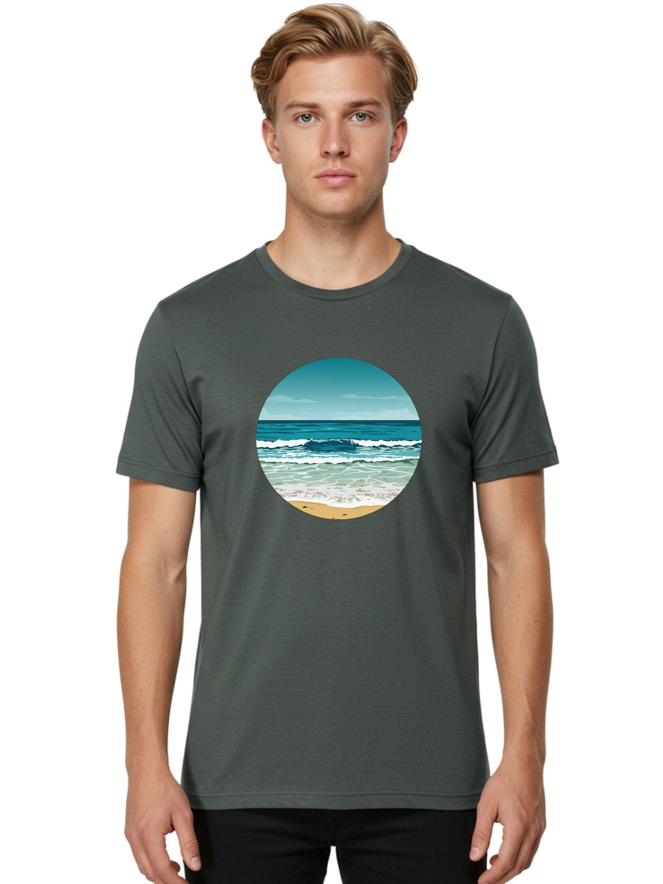 Beach-Scene-1 Men'S Graphic Tee, 100% Cotton, Comfortable Casual Summer Wear, Machine Washable, Vintage Camera, Old Camera, Antique Camera, Black Camera, Classic Photography, Photography Equipment, Nostalgic Device, Film Camera, Camera Art Bak036 30