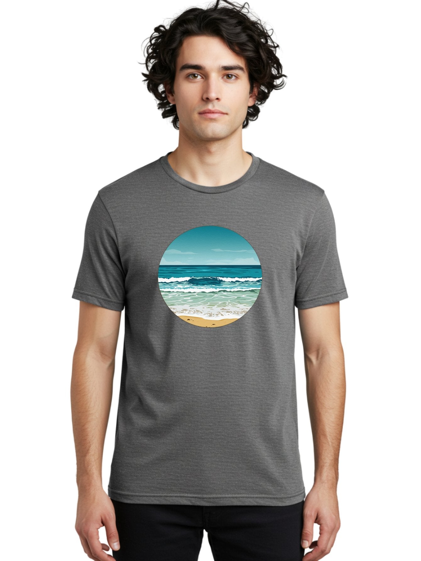 Beach-Scene-1 Men'S Graphic Tee, 100% Cotton, Comfortable Casual Summer Wear, Machine Washable, Vintage Camera, Old Camera, Antique Camera, Black Camera, Classic Photography, Photography Equipment, Nostalgic Device, Film Camera, Camera Art Bak036 19