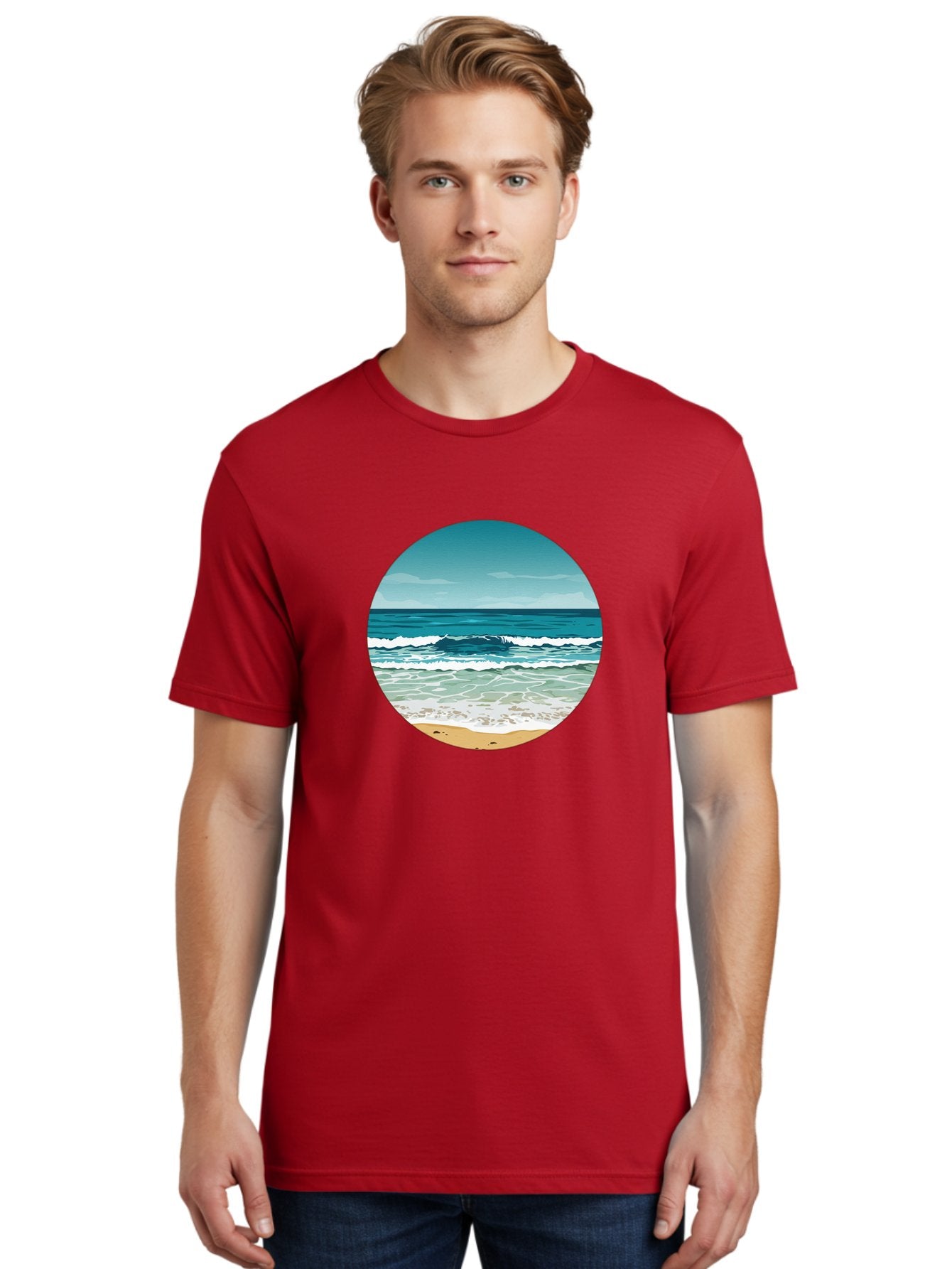 Beach-Scene-1 Men'S Graphic Tee, 100% Cotton, Comfortable Casual Summer Wear, Machine Washable, Vintage Camera, Old Camera, Antique Camera, Black Camera, Classic Photography, Photography Equipment, Nostalgic Device, Film Camera, Camera Art Bak036 21