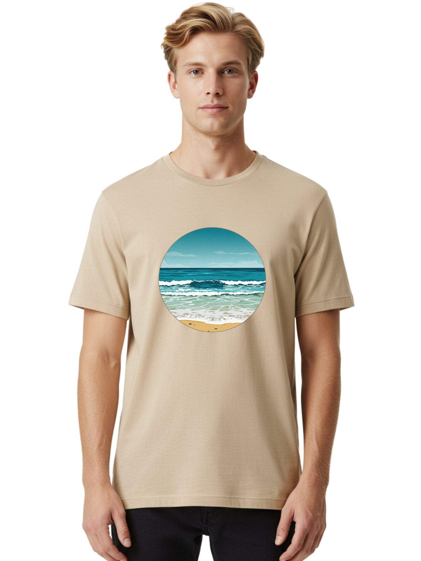 Beach-Scene-1 Men'S Graphic Tee, 100% Cotton, Comfortable Casual Summer Wear, Machine Washable, Vintage Camera, Old Camera, Antique Camera, Black Camera, Classic Photography, Photography Equipment, Nostalgic Device, Film Camera, Camera Art Bak036 29