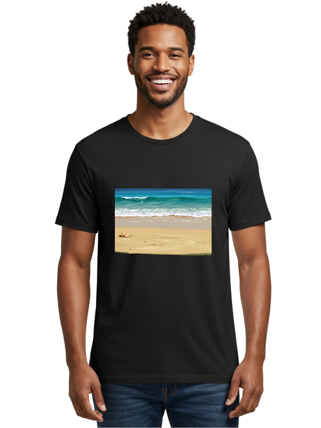 Beach-Scene-2 Men'S Graphic Tee, 100% Cotton, Comfortable Casual Summer Wear, Machine Washable, Vintage Camera, Old Camera, Antique Camera, Black Camera, Classic Photography, Photography Equipment, Nostalgic Device, Film Camera, Camera Art Bak037 18