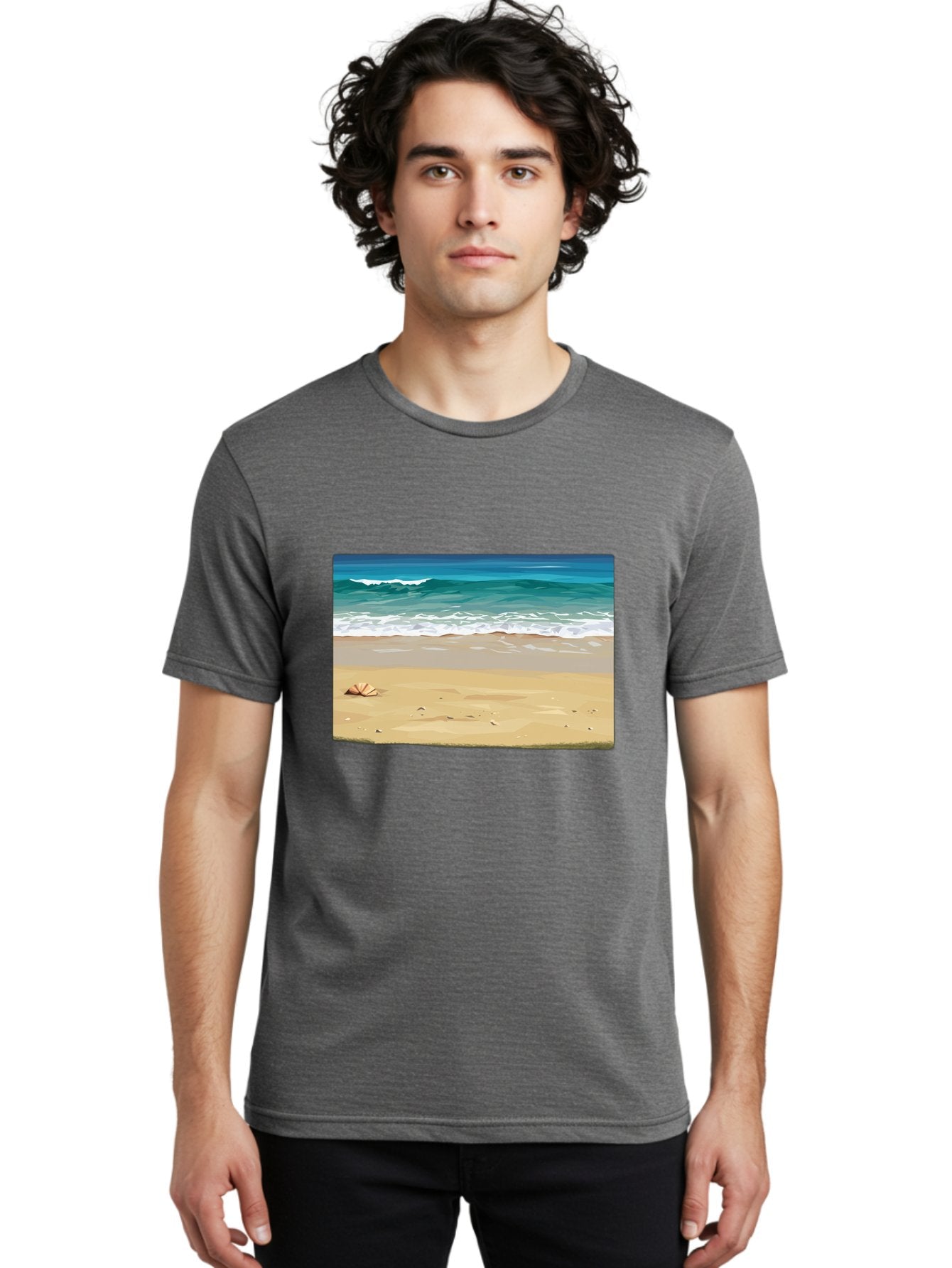 Beach-Scene-2 Men'S Graphic Tee, 100% Cotton, Comfortable Casual Summer Wear, Machine Washable, Vintage Camera, Old Camera, Antique Camera, Black Camera, Classic Photography, Photography Equipment, Nostalgic Device, Film Camera, Camera Art Bak037 30